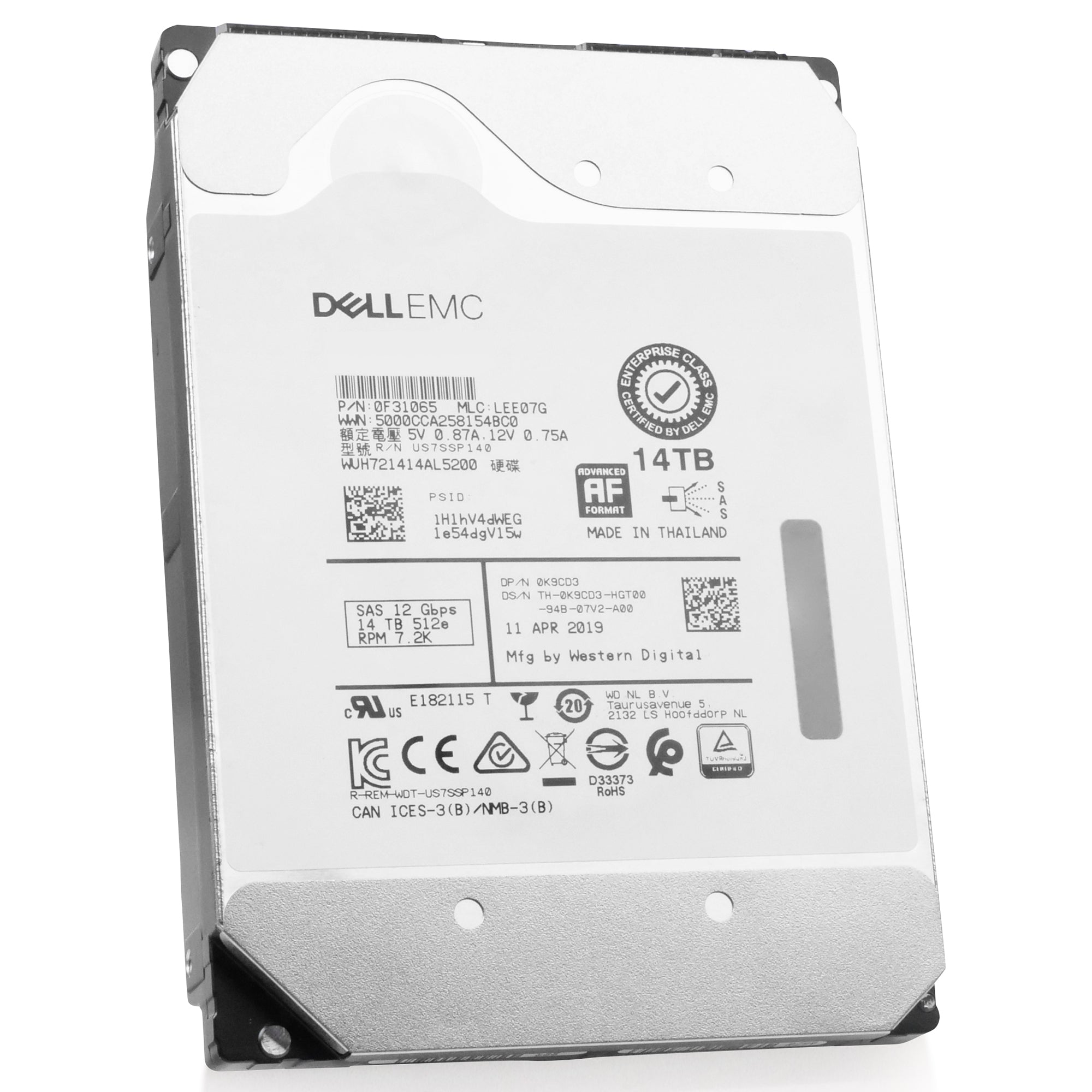 Dell/Western Digital Ultrastar DC HC530 WUH721414AL5200 0F31065 14TB 7.2K RPM SAS 12Gb/s 512e 512MB 3.5in HDD