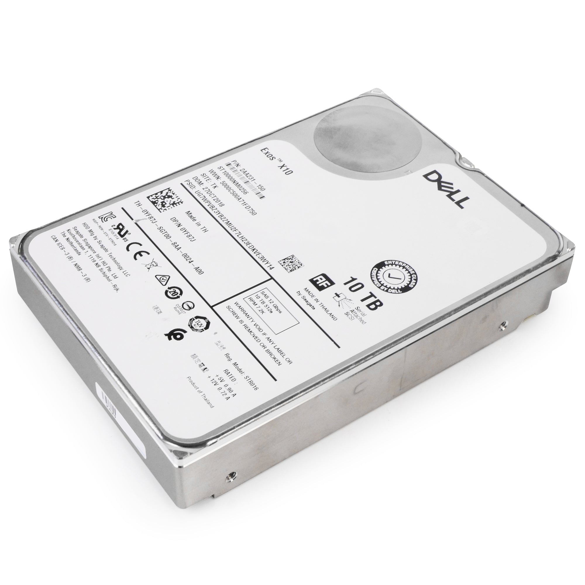 Dell/Seagate Exos 10 ST10000NM0256 10TB 7.2K RPM SAS 12Gb/s 512e 256MB 3.5in Refurbished HDD