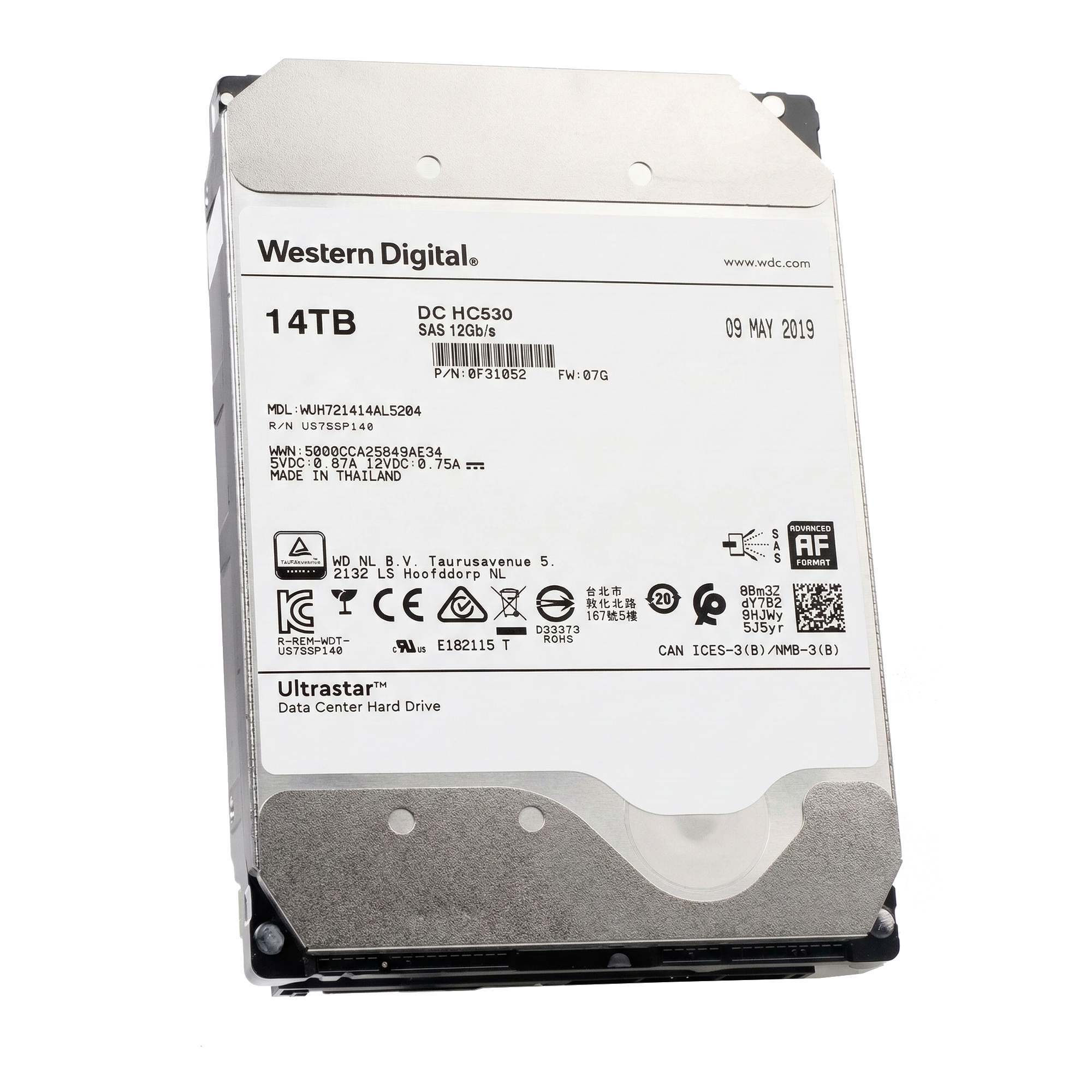 Western Digital Ultrastar DC HC530 WUH721414AL5204 0F31052 14TB 7.2K RPM SAS 12Gb/s 512e 3.5in Refurbished HDD