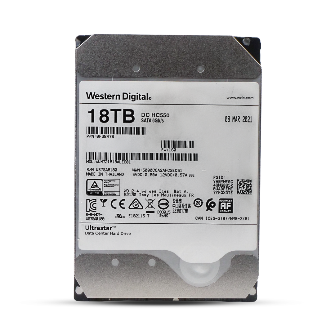 Western Digital Ultrastar DC HC550 WUH721818ALE601 0F38476 18TB 7.2K RPM SATA 6Gb/s 512e 512MB 3.5in HDD