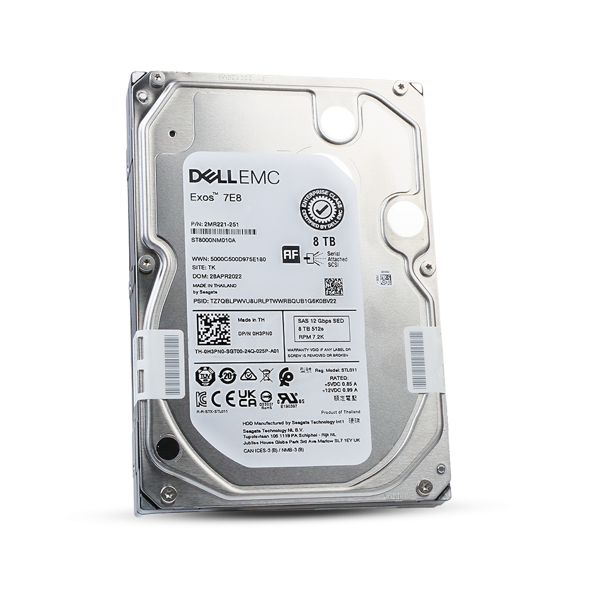 Dell/Seagate Exos 7E8 ST8000NM010A 8TB 7.2K RPM SAS 12Gb/s 512e 256MB 3.5in Refurbished HDD