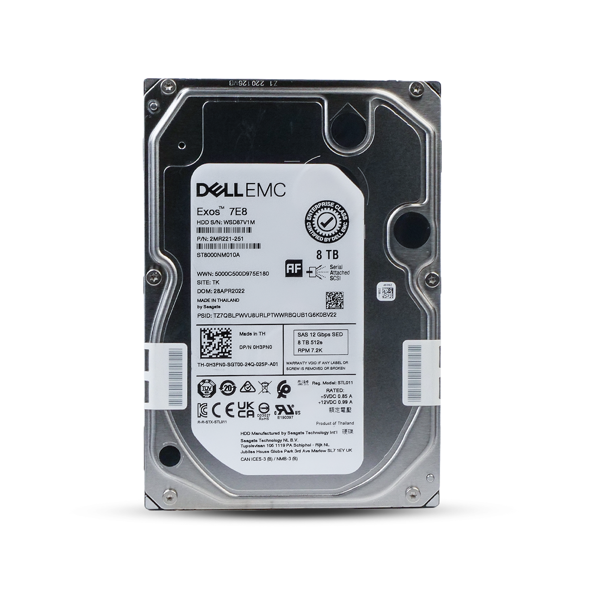 Dell/Seagate Exos 7E8 ST8000NM010A 8TB 7.2K RPM SAS 12Gb/s 512e 256MB 3.5in Refurbished HDD