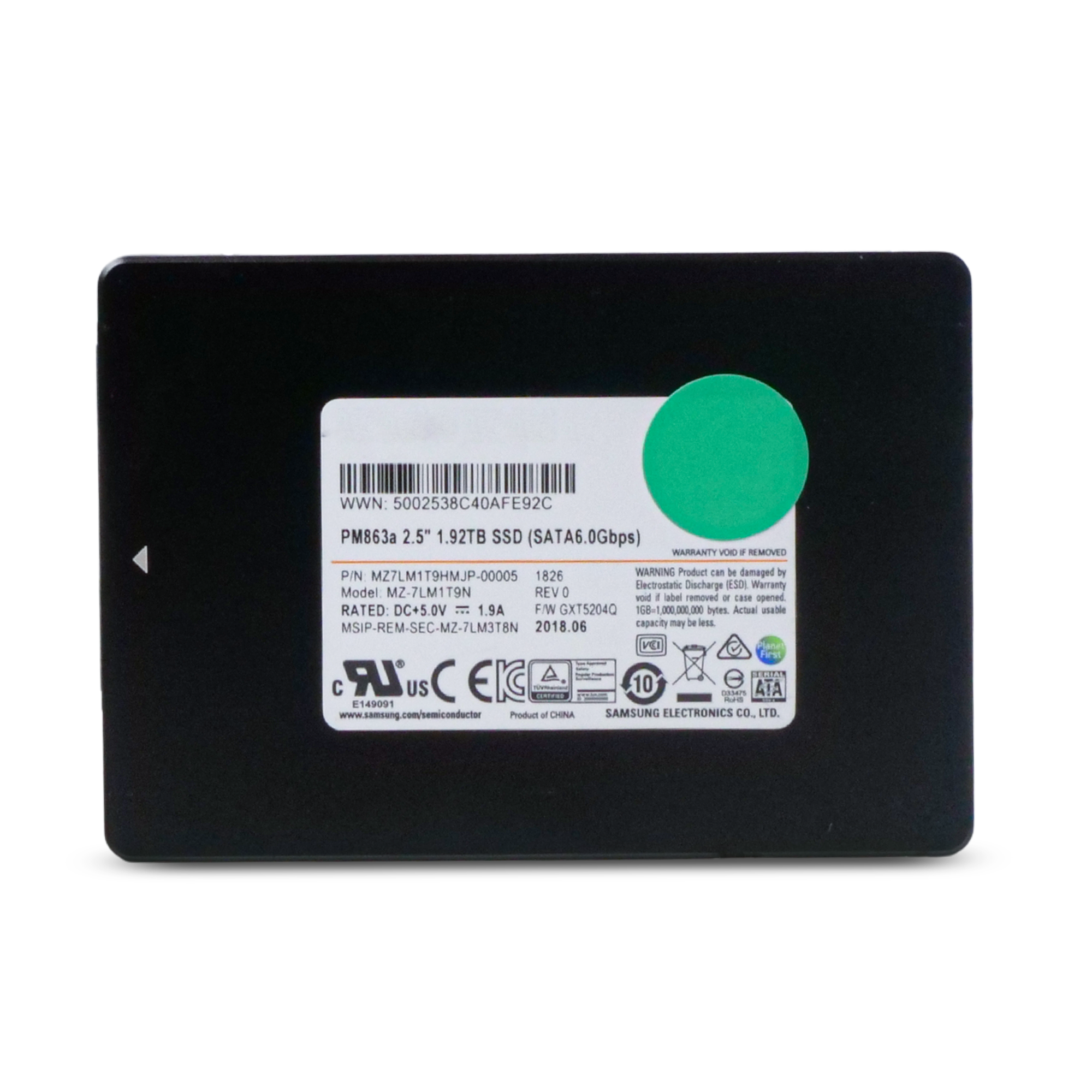 Samsung PM863a MZ7LM1T9HMJP 1.92TB SATA 6Gb/s 2.5" Read Intensive Refurbished SSD