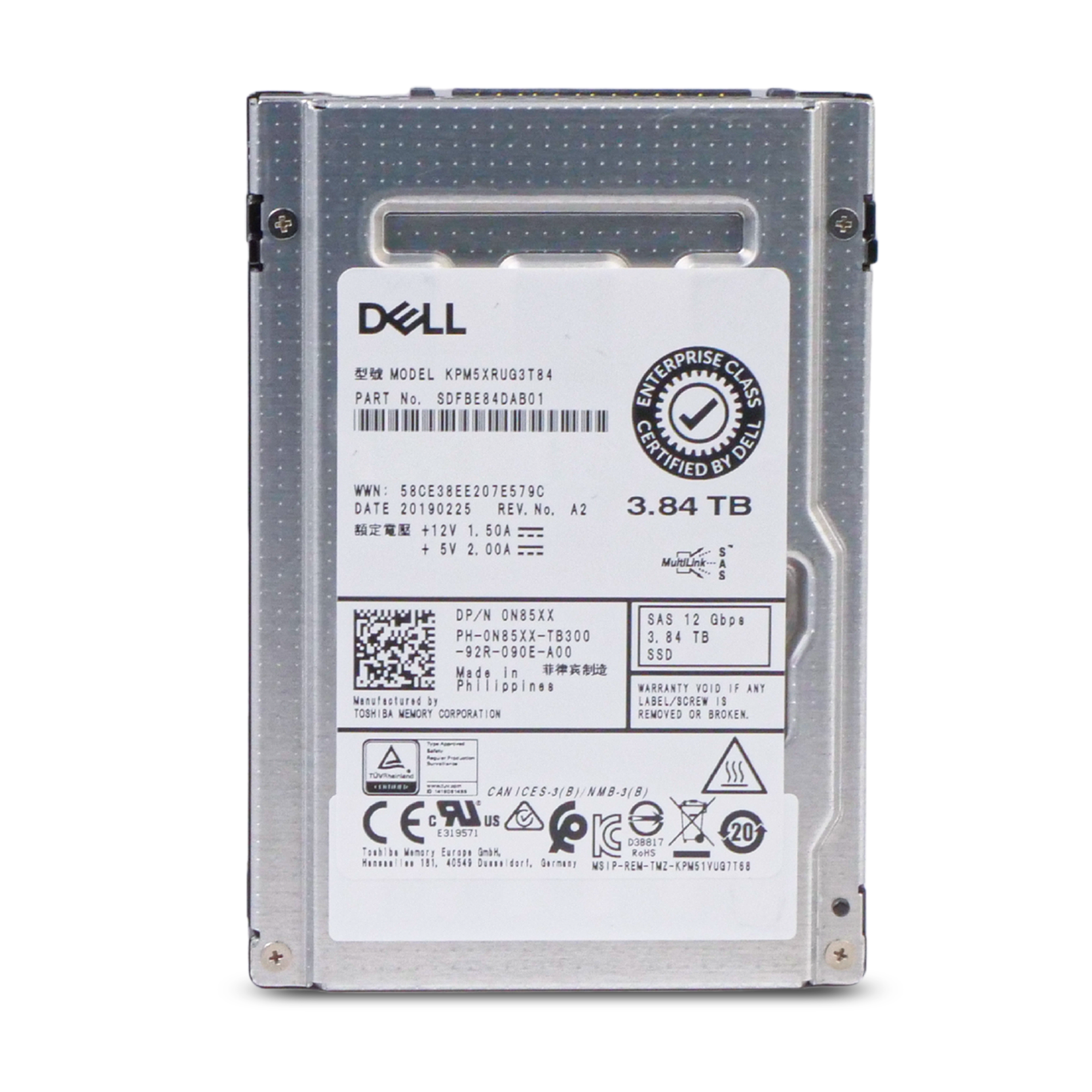 Kioxia/Dell PM5-R KPM5XRUG3T84 3.84TB 1 DWPD SAS 12Gb/s Read Intensive 3D TLC 2.5in Refurbished SSD