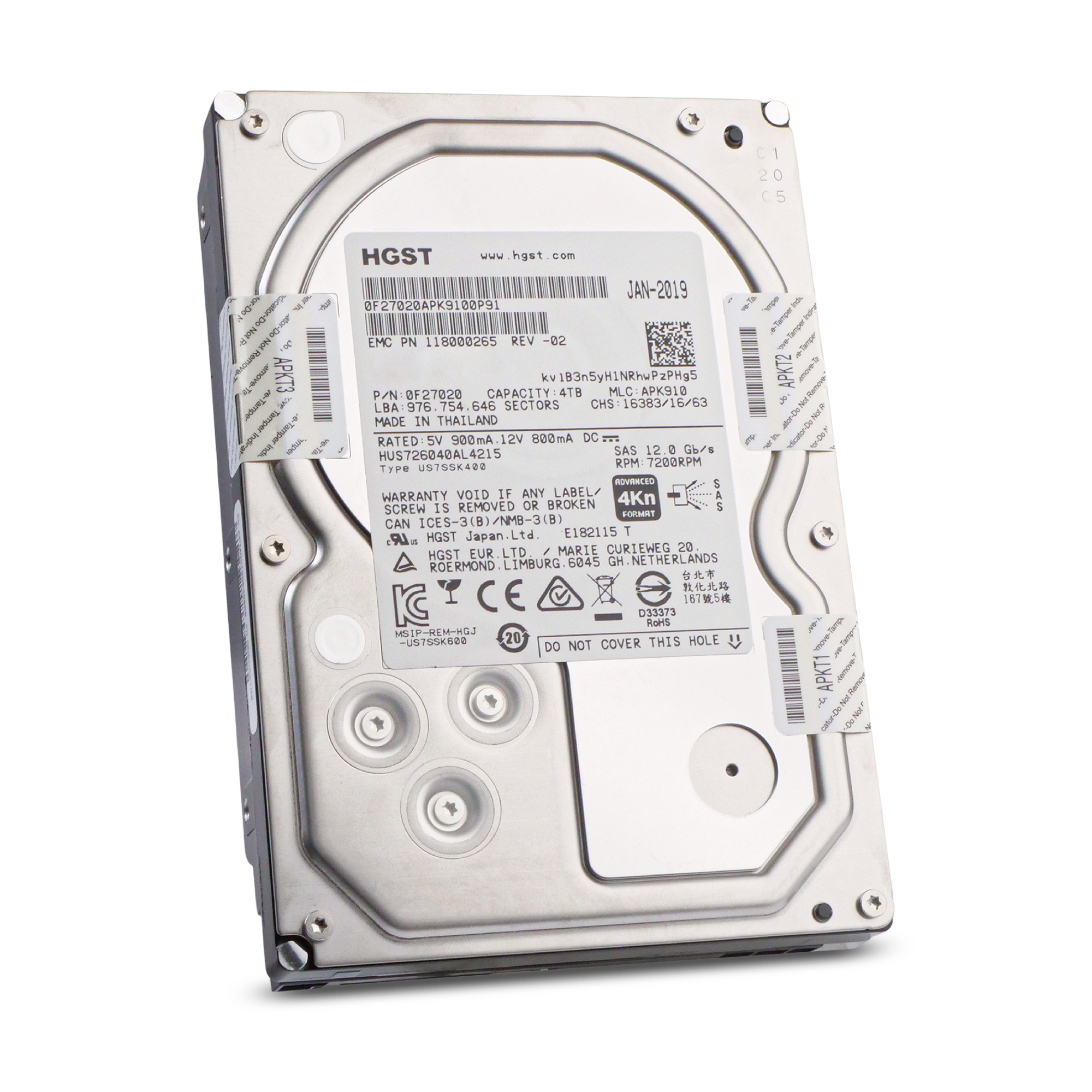 HGST/Dell Ultrastar 7K6000 HUS726040AL4215 0F22824 4TB 7.2K RPM SAS 12Gb/s 4Kn 128MB 3.5in Refurbished HDD