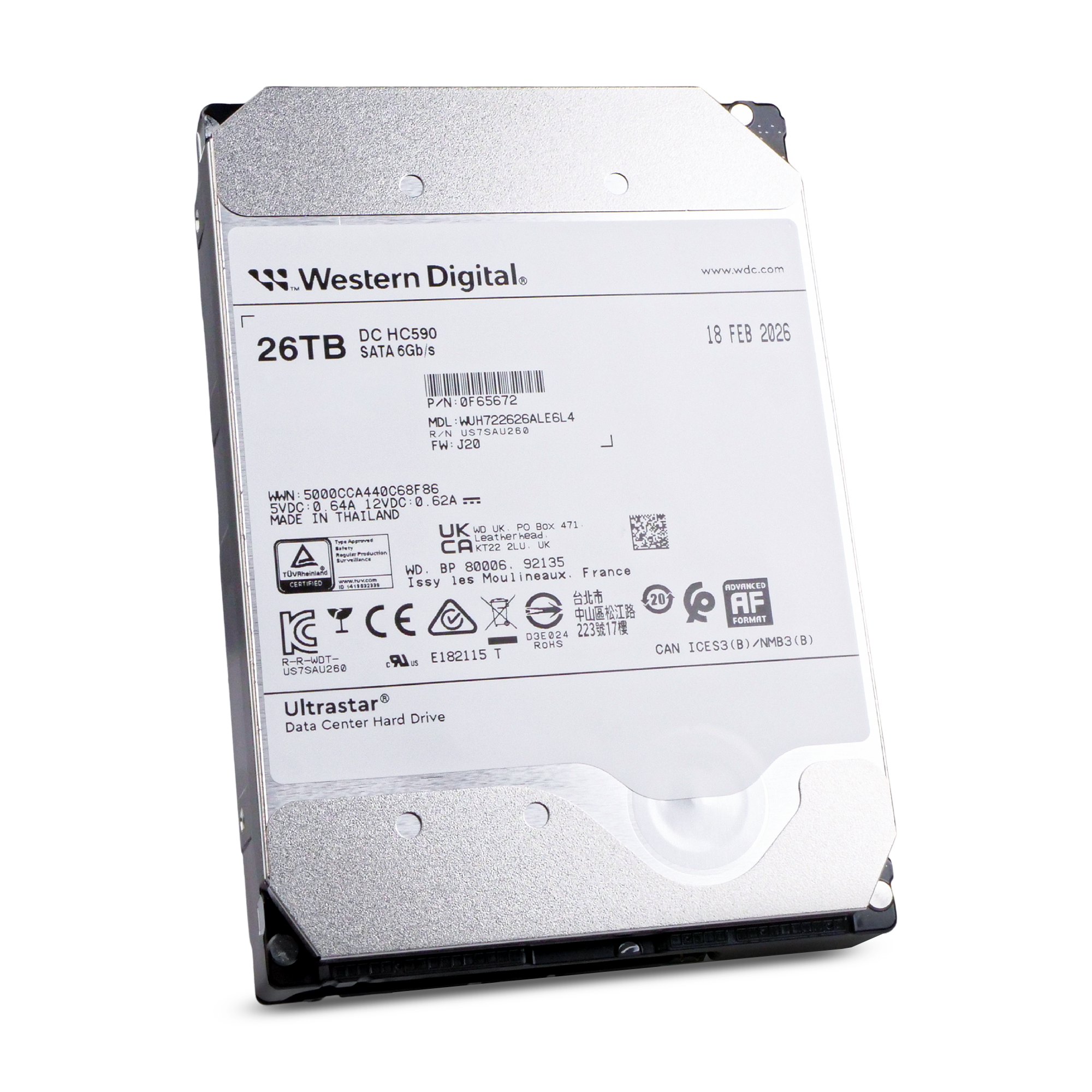 Western Digital Ultrastar DC HC590 WUH722626ALE6L4 0F65672 26TB 7.2K RPM SATA 6Gb/s 512e 512MB 3.5in HDD