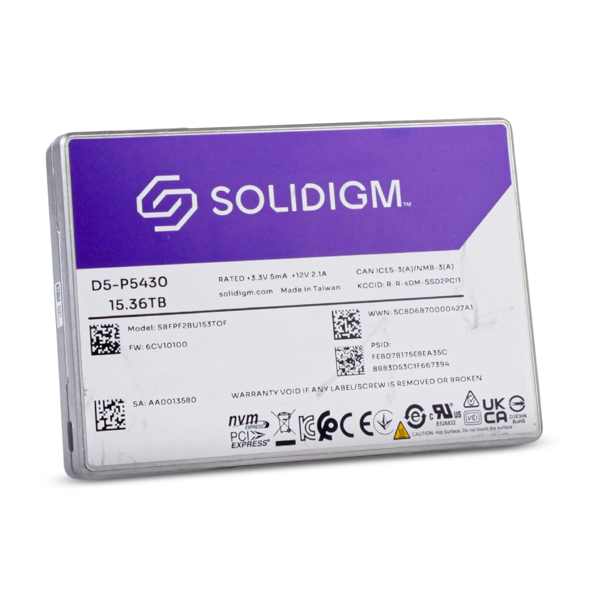 Solidigm D5-P5430 SBFPF2BU153TOF 15.36TB 0.5 DWPD PCIe Gen 4.0 x4 8GB/s 3D QLC U.2 NVMe 2.5in SSD