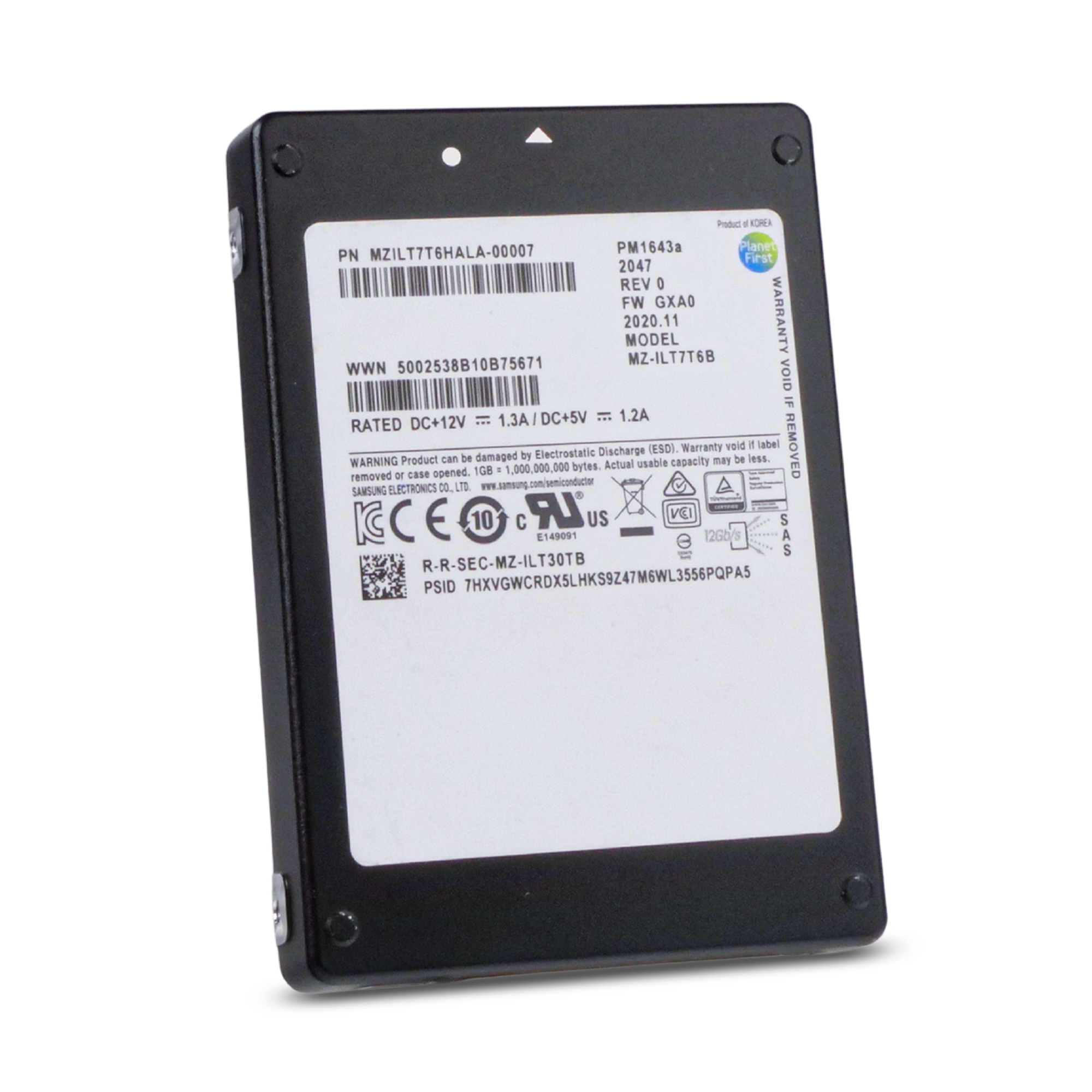 Samsung PM1643a MZILT7T6HALA 7.68TB 1 DWPD SAS 12Gb/s 3D TLC 2.5in Refurbished SSD