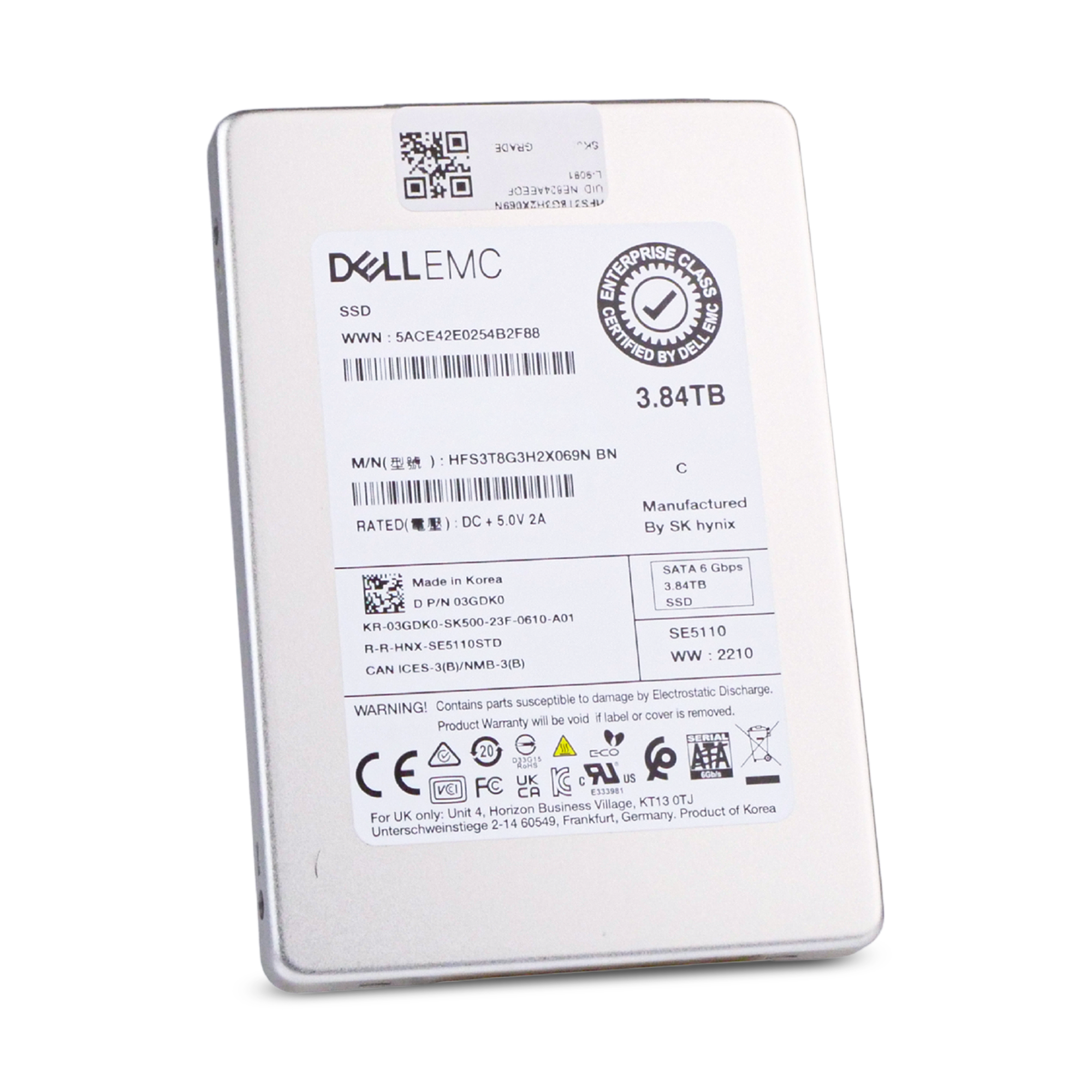 Dell/SK Hynix SE5110 HFS3T8G3H2X069N 3.84TB 1 DWPD SATA 6Gb/s 3D TLC 2.5in Read Intensive Refurbished SSD