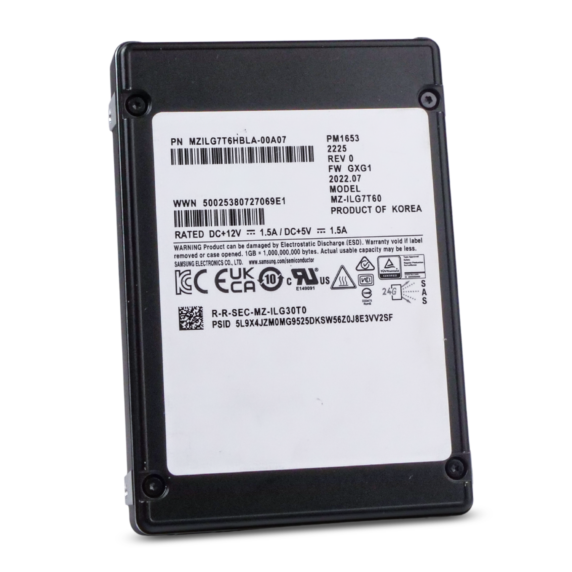 Samsung PM1653 MZILG7T6HBLA 7.68TB 1 DWPD SAS-4 24Gb/s 3D TLC 4Kn 2.5in Refurbished SSD