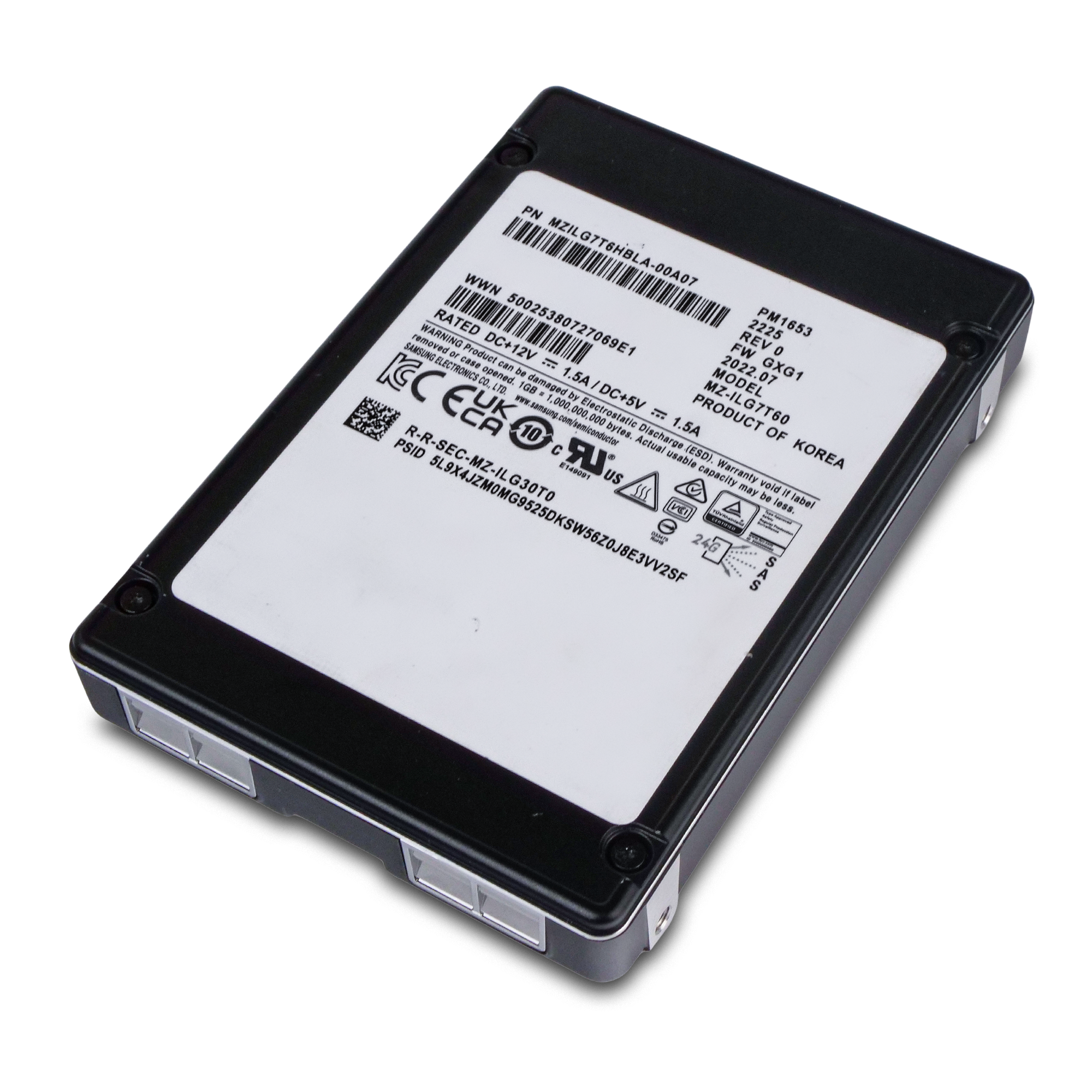 Samsung PM1653 MZILG7T6HBLA 7.68TB 1 DWPD SAS-4 24Gb/s 3D TLC 4Kn 2.5in Refurbished SSD