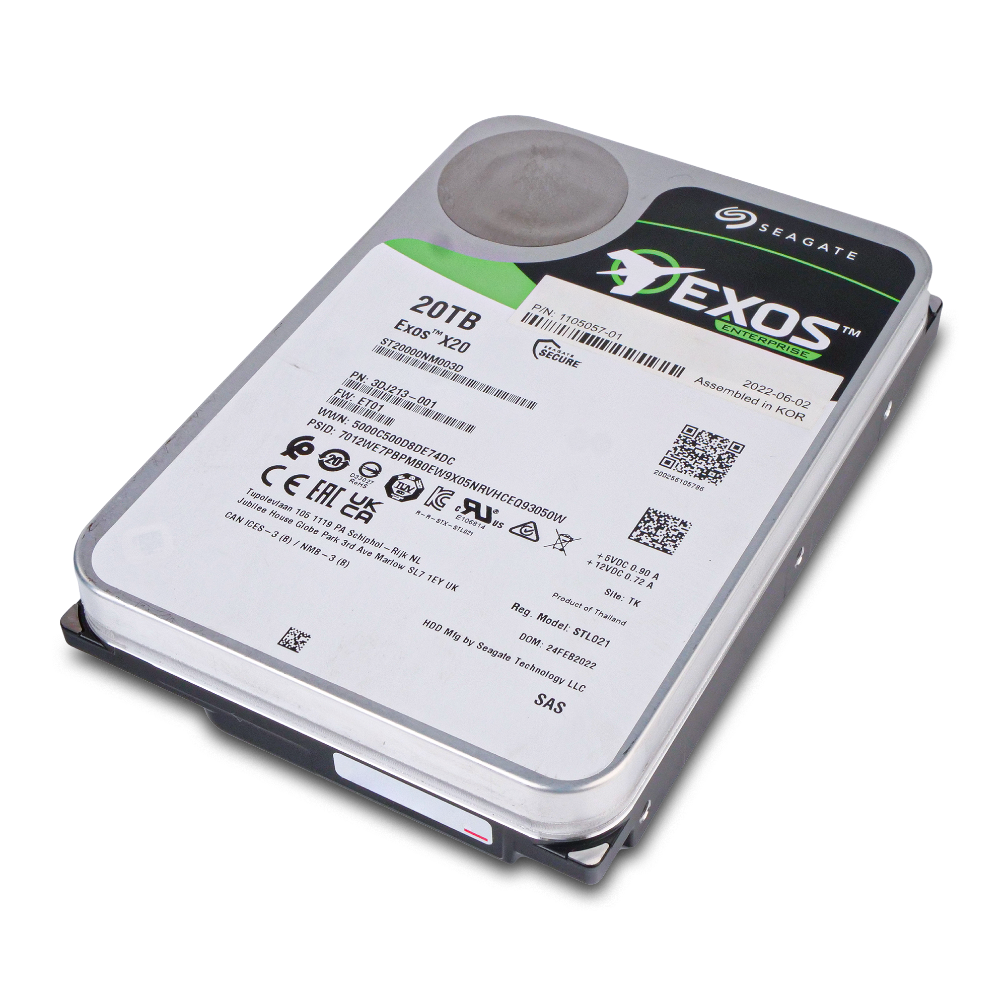 Seagate Exos X20 ST20000NM003D 20TB 7.2K RPM SAS 12Gb/s 512e SED 3.5in Hard Drive