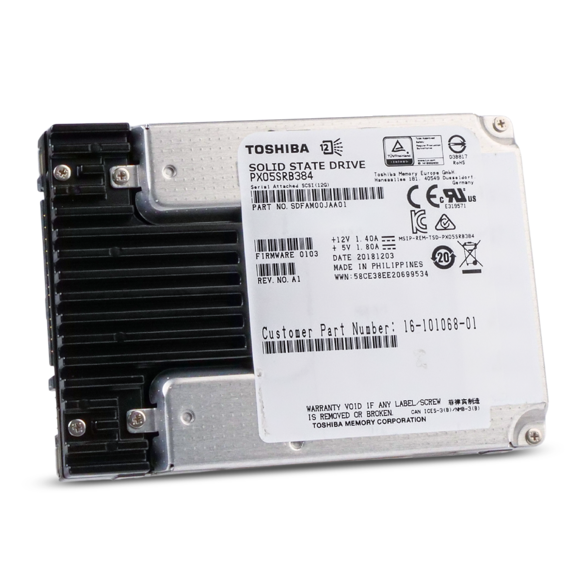 Toshiba PX05SRB PX05SRB384 3.84TB 1 DWPD SAS 12Gb/s MLC 2.5in Refurbished SSD