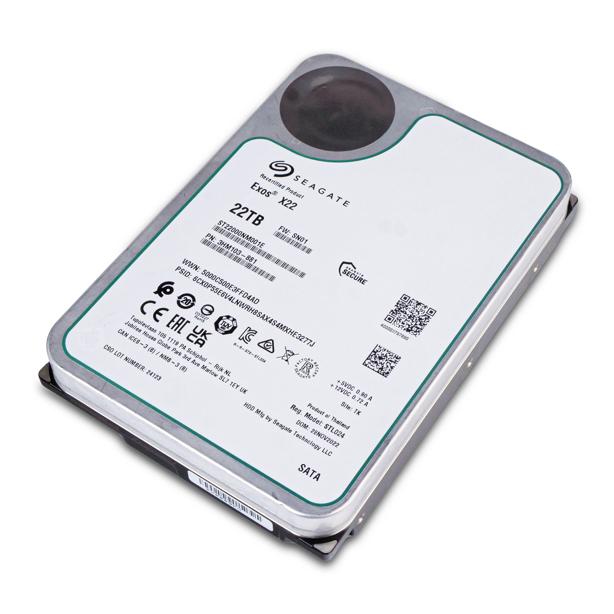 Seagate Exos X22 ST22000NM001E 22TB 7.2K RPM SATA 6Gb/s 512e 3.5in Refurbished HDD