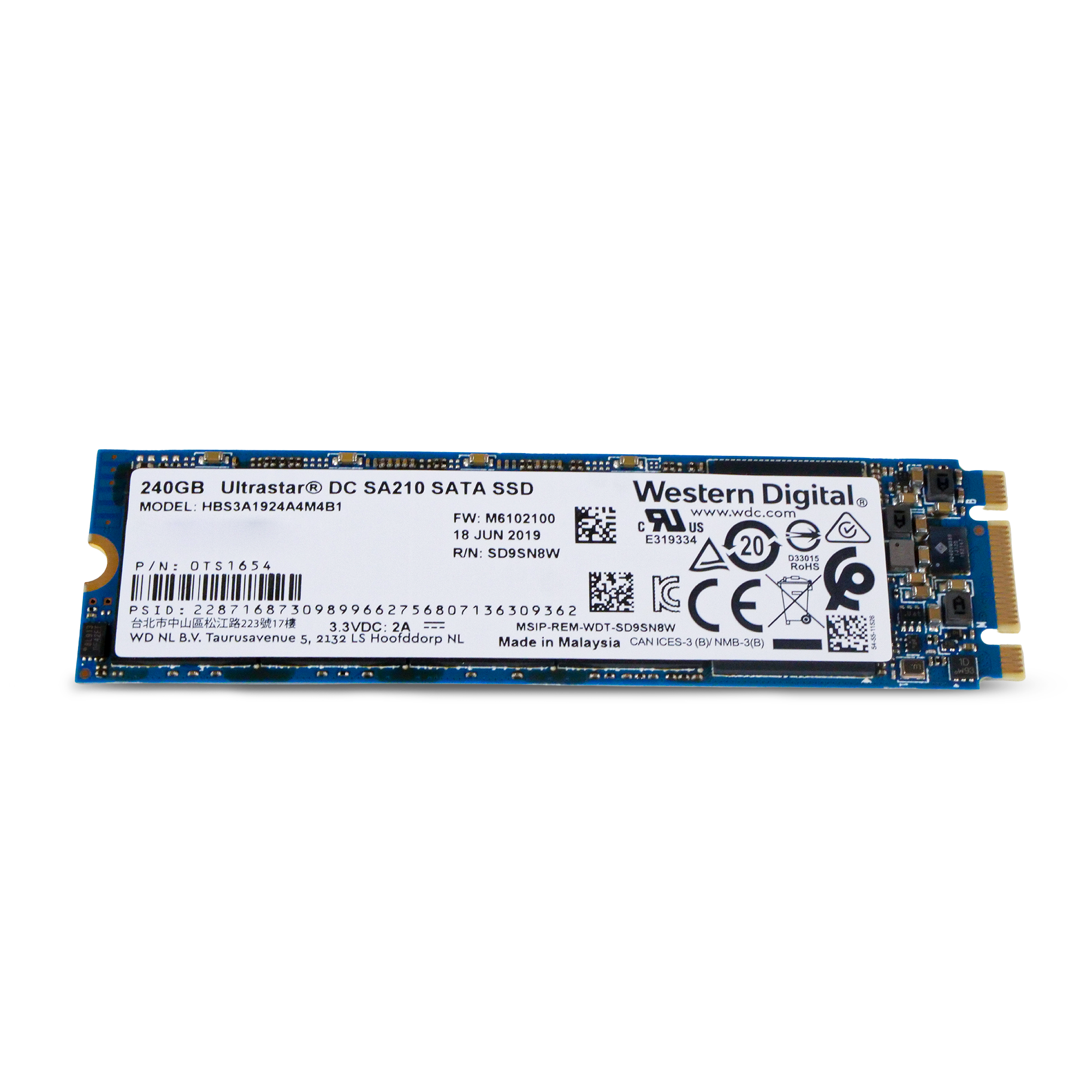 Western Digital Ultrastar DC SA210 HBS3A1924A4M4B1 0TS1654 240GB 0.1 DWPD SATA 6Gb/s 3D TLC M.2 2280 SSD