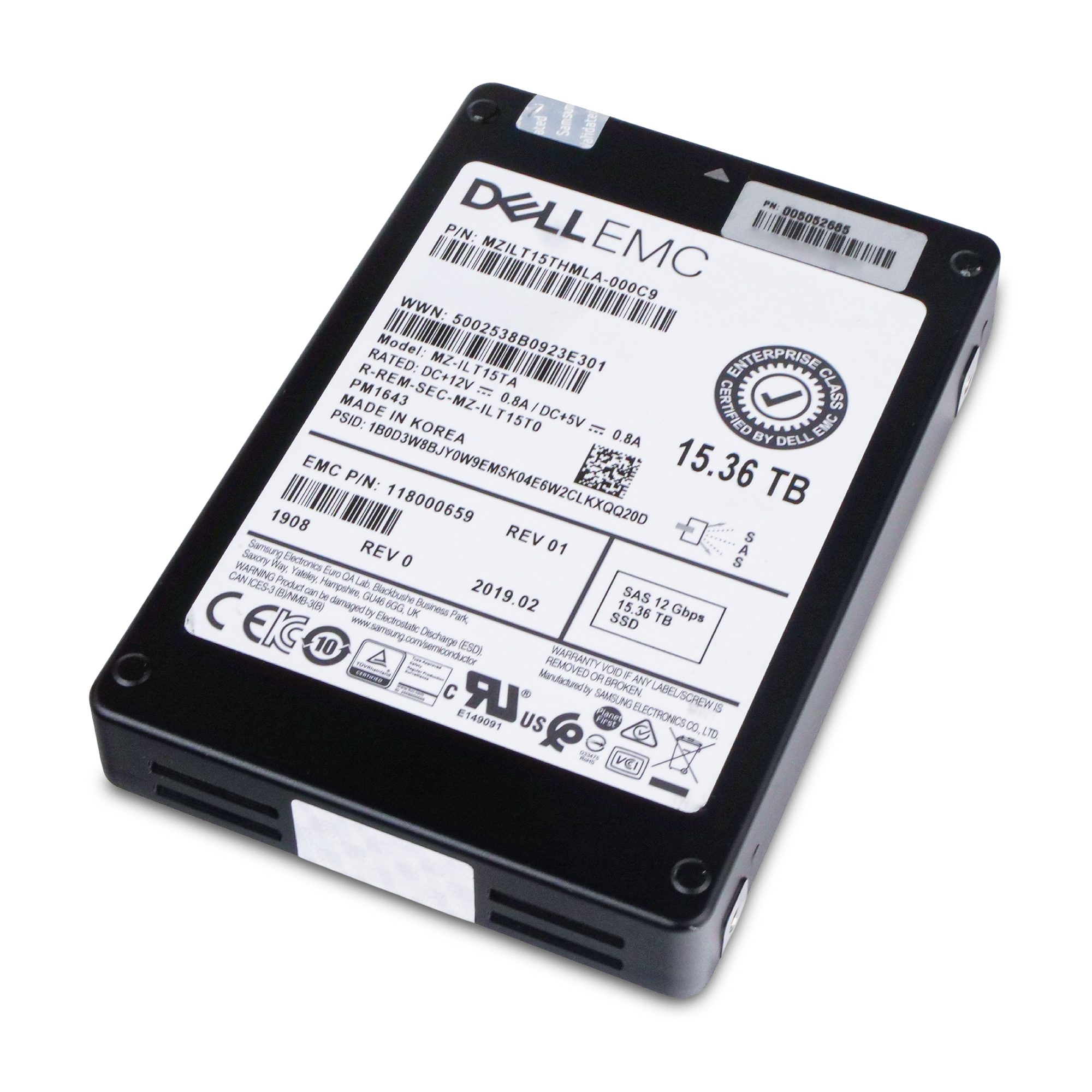 Dell/Samsung PM1643 MZILT15THMLA 15.36TB 1 DWPD SAS 12Gb/s 3D TLC 2.5in Refurbished SSD