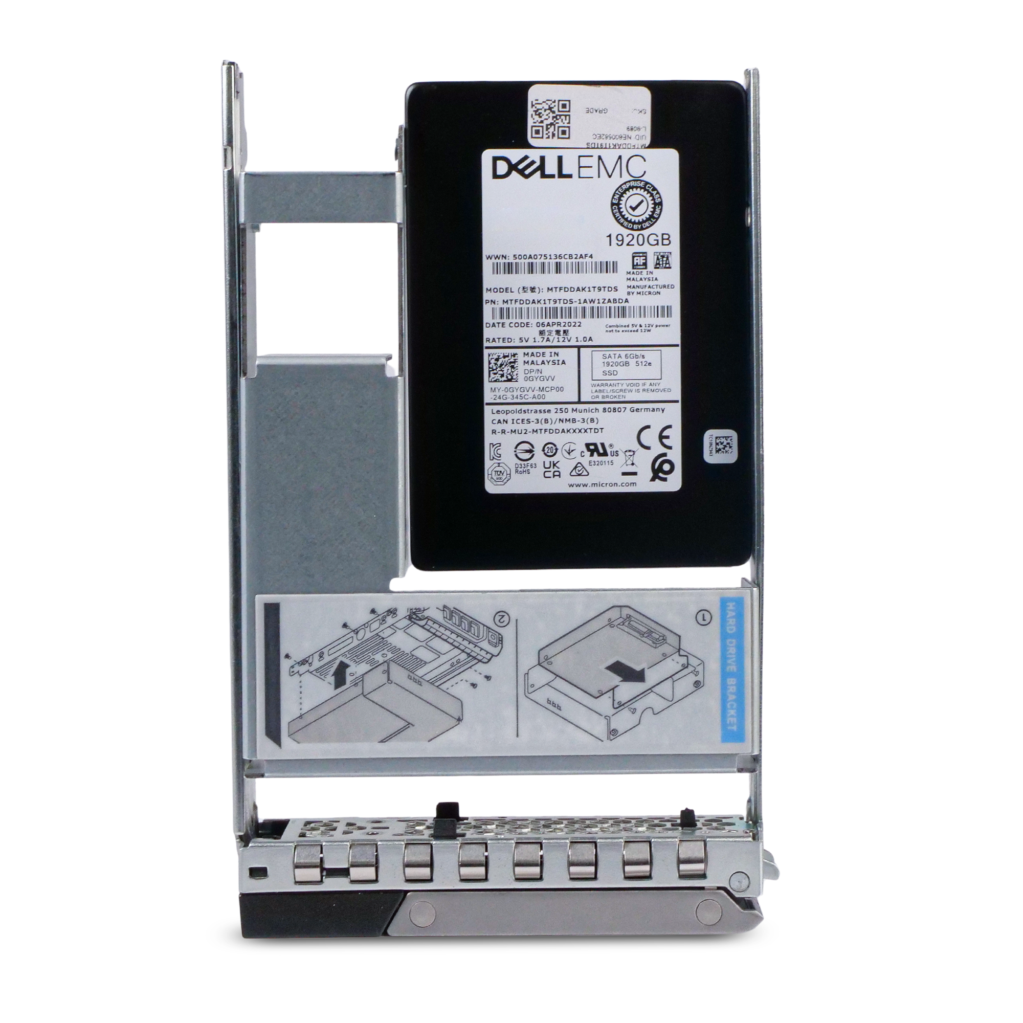 Dell G14 0GYGVV 1.92TB 1.5 DWPD SATA 6Gb/s 3D TLC 512e Hybrid 3.5in Refurbished SSD