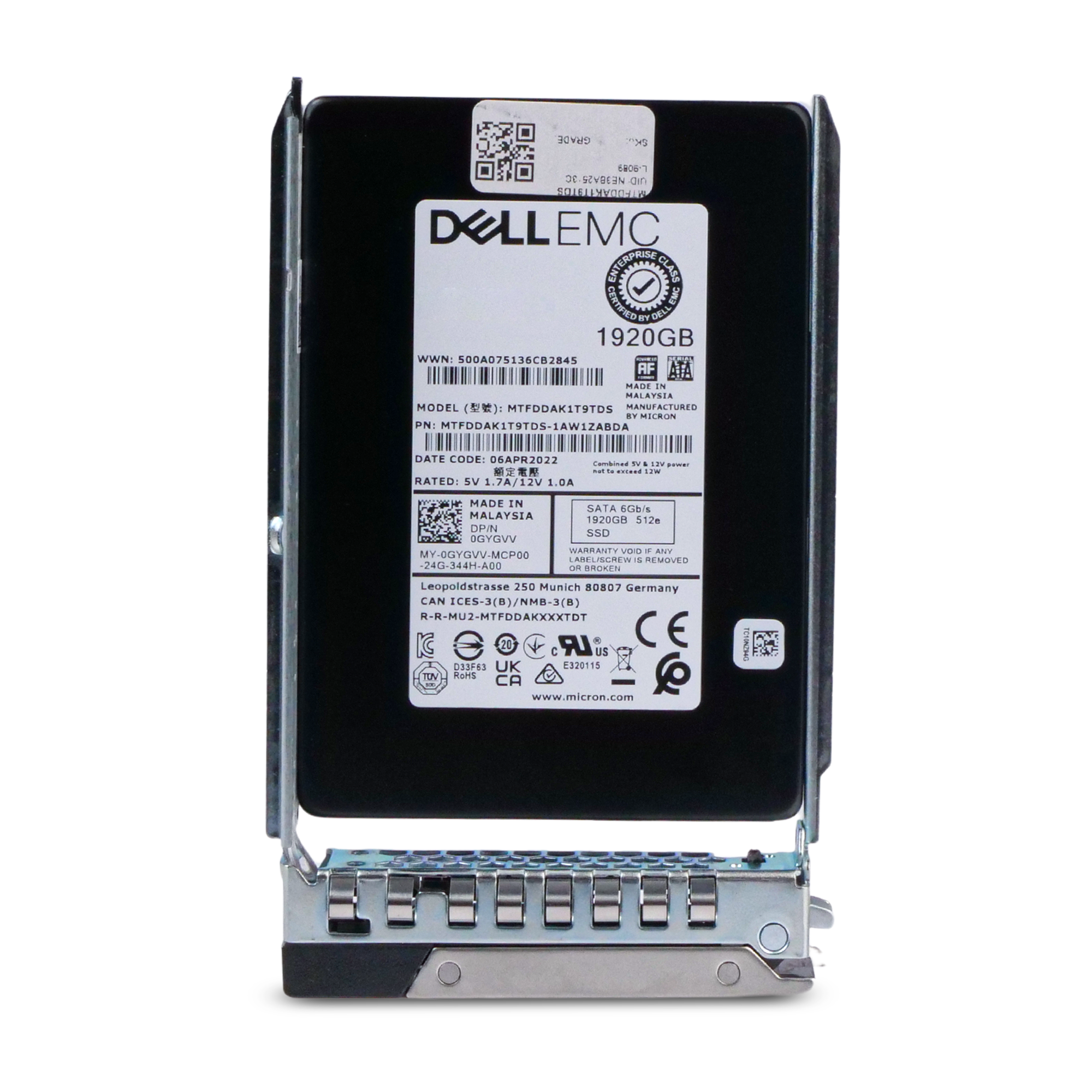 Dell G14 0GYGVV 1.92TB 1.5 DWPD SATA 6Gb/s 3D TLC 512e 2.5in Refurbished SSD