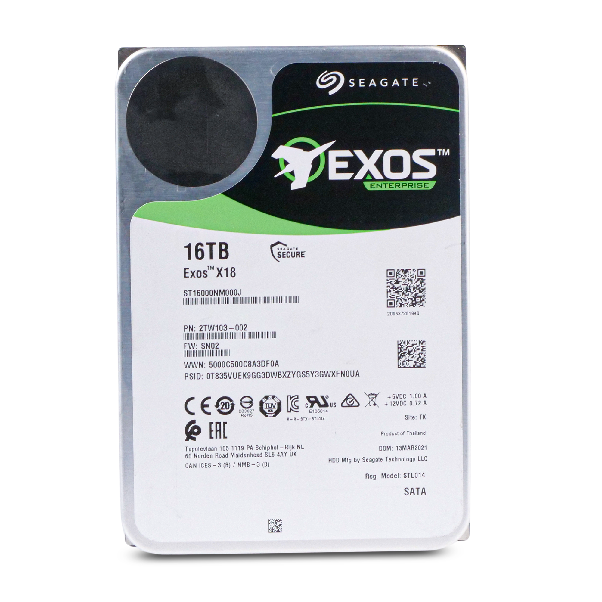 Seagate Exos X18 ST16000NM000J 16TB 7.2K RPM SATA 6Gb/s 3.5in Refurbished HDD