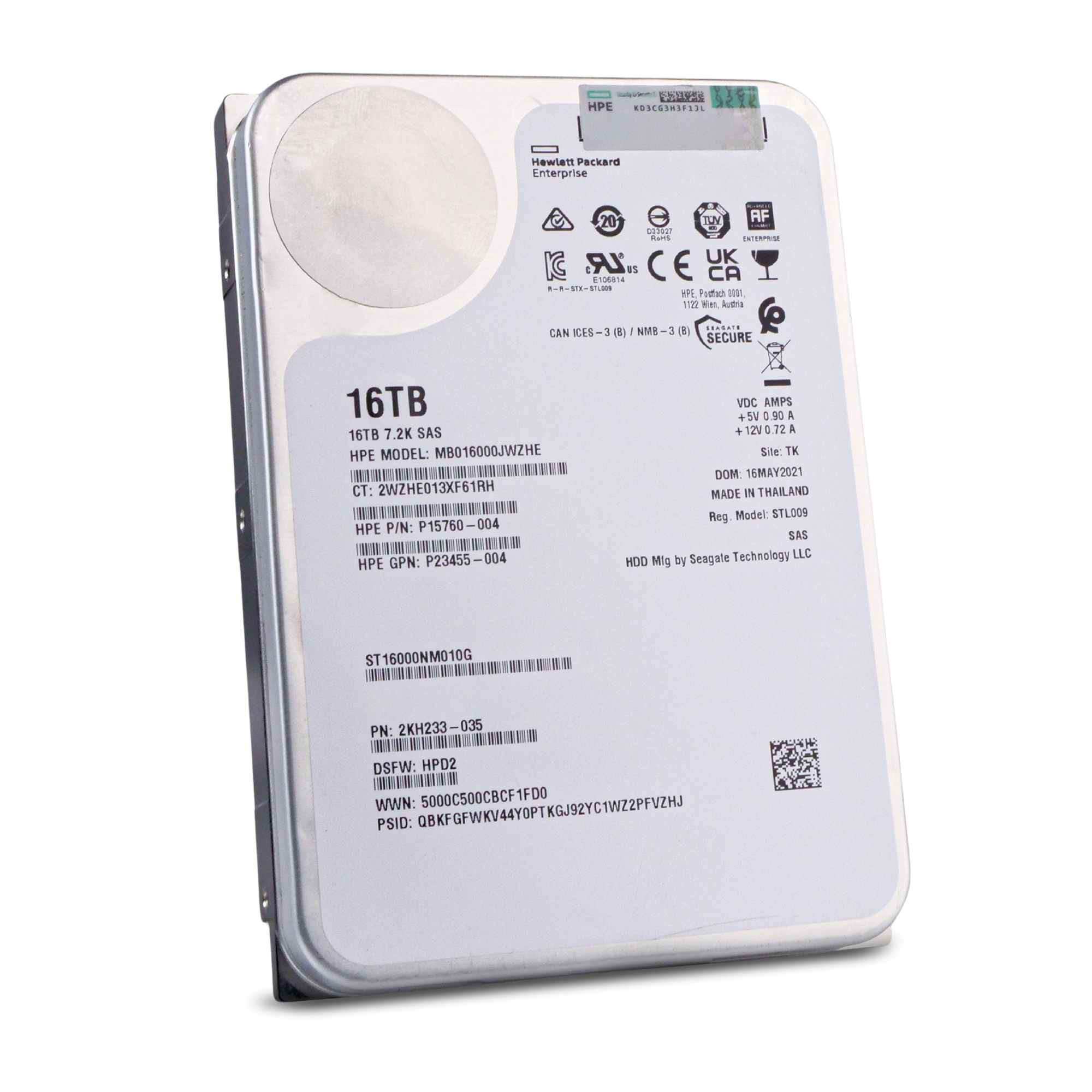 HP/Seagate Exos X16 ST16000NM010G 16TB 7.2K RPM SAS 12Gb/s 512e 256MB 3.5in Refurbished HDD