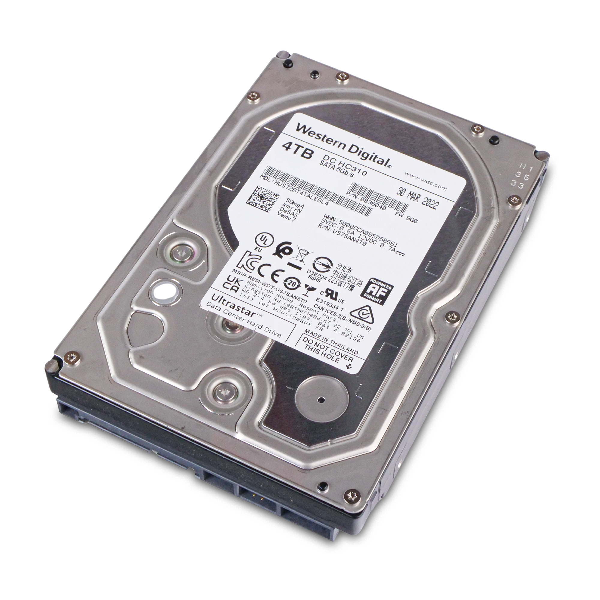 Western Digital Ultrastar DC HC310 HUS726T4TALE6L4 0B36040 4TB 7.2K RPM SATA 6Gb/s 512e 256MB 3.5in Refurbished HDD
