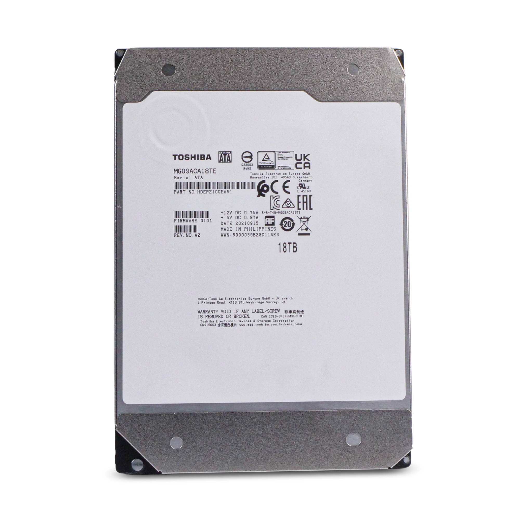 Toshiba MG09 MG09ACA18TE 18TB 7.2K RPM SATA 6Gb/s 512e 3.5in Refurbished HDD