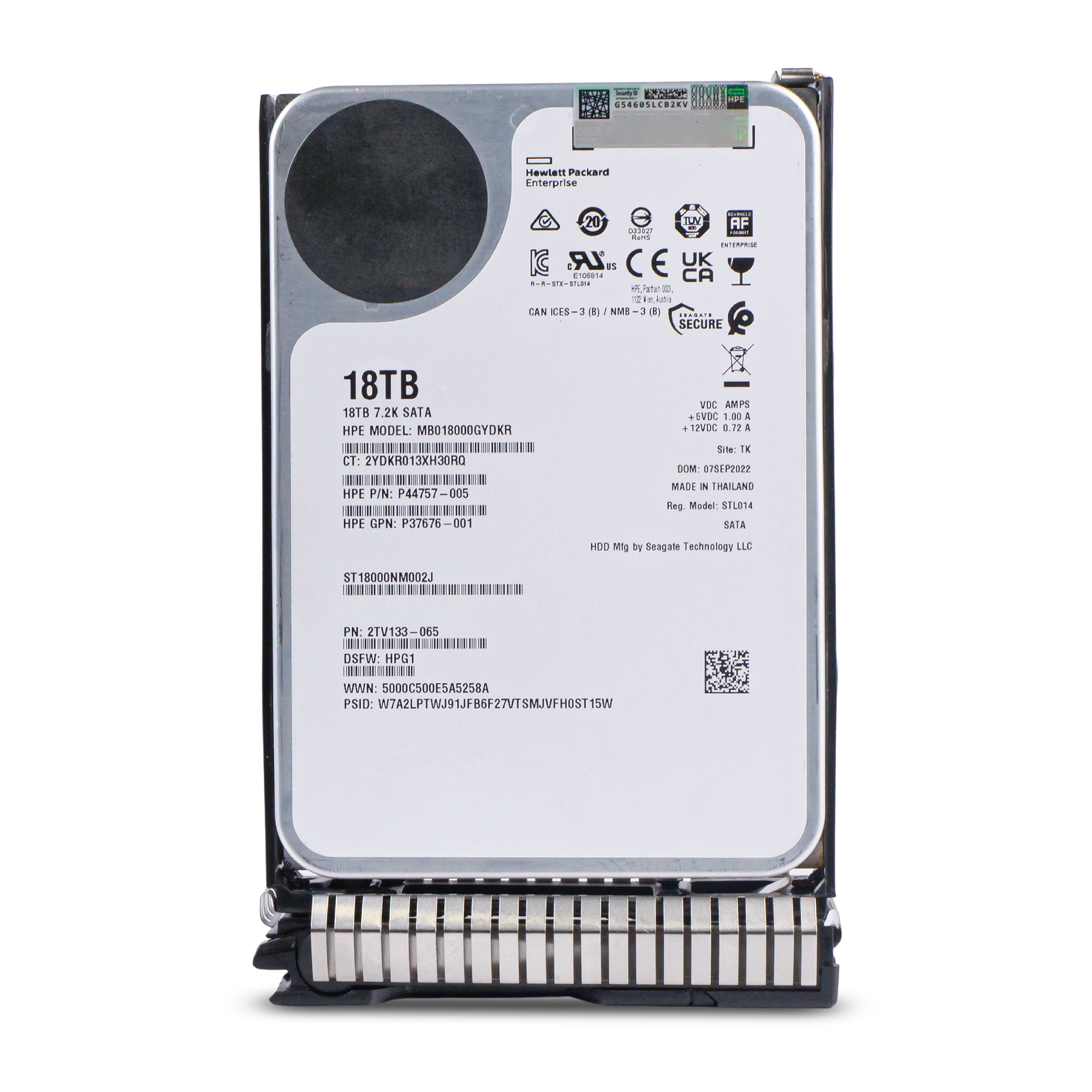 HP Generation 8 MB018000GYDKR P44757-005 18TB 7.2K RPM SATA 6Gb/s 512e 256MB 3.5in HDD