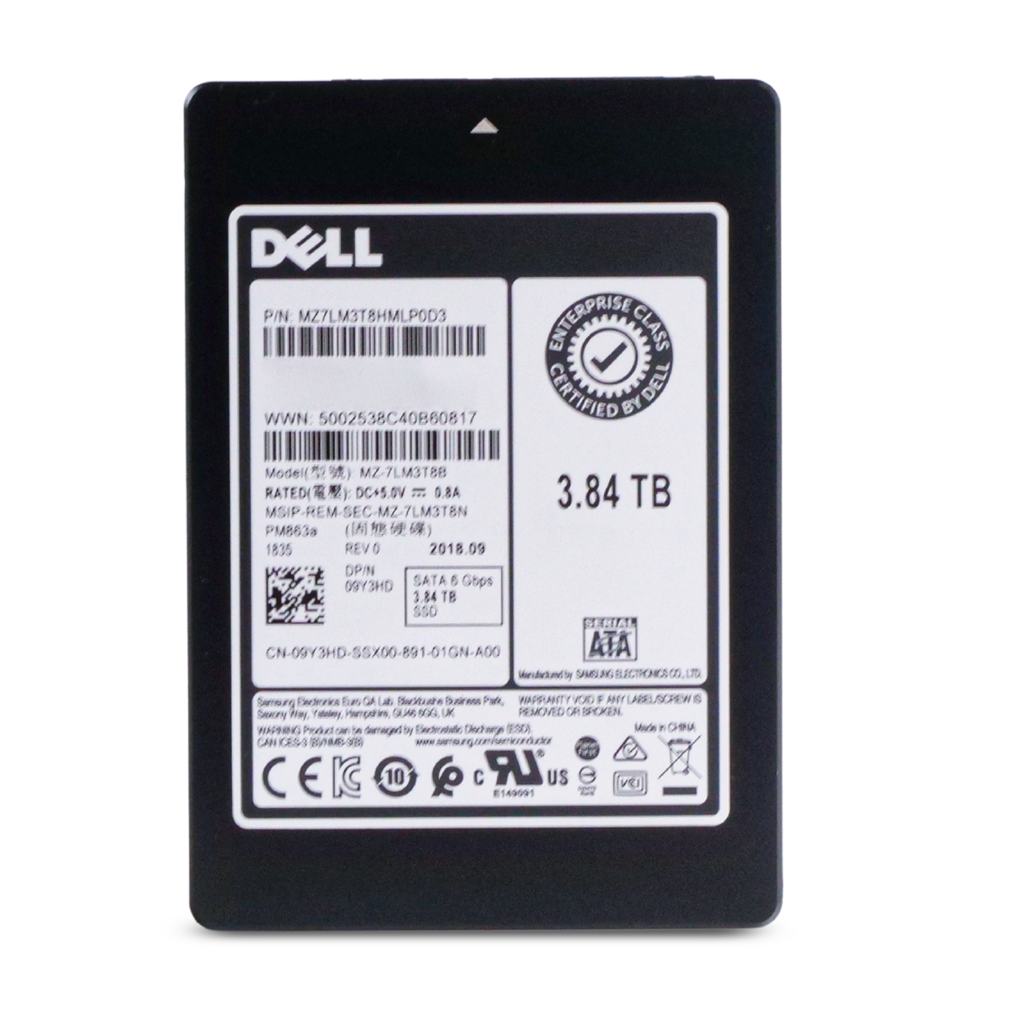 Dell/Samsung PM863a MZ7LM3T8HMLP0D3 3.84TB 1.3 DWPD SATA 6Gb/s 3D TLC 2.5in Refurbished SSD