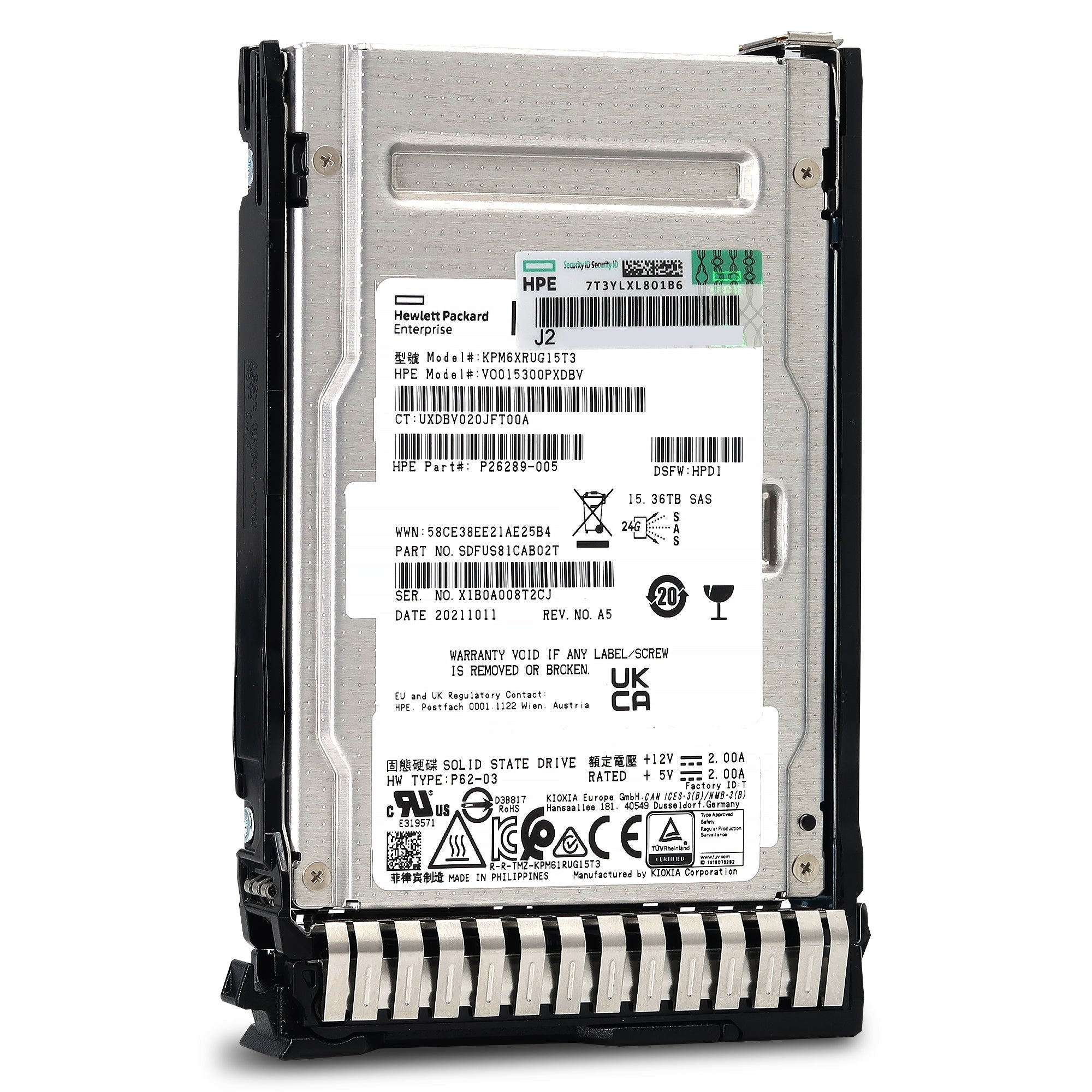 HPE PM6-R P26314-B21 KPM6XRUG15T3 15.36TB SAS 22.5Gb/s 3D TLC SIE 2.5in Solid State Drive