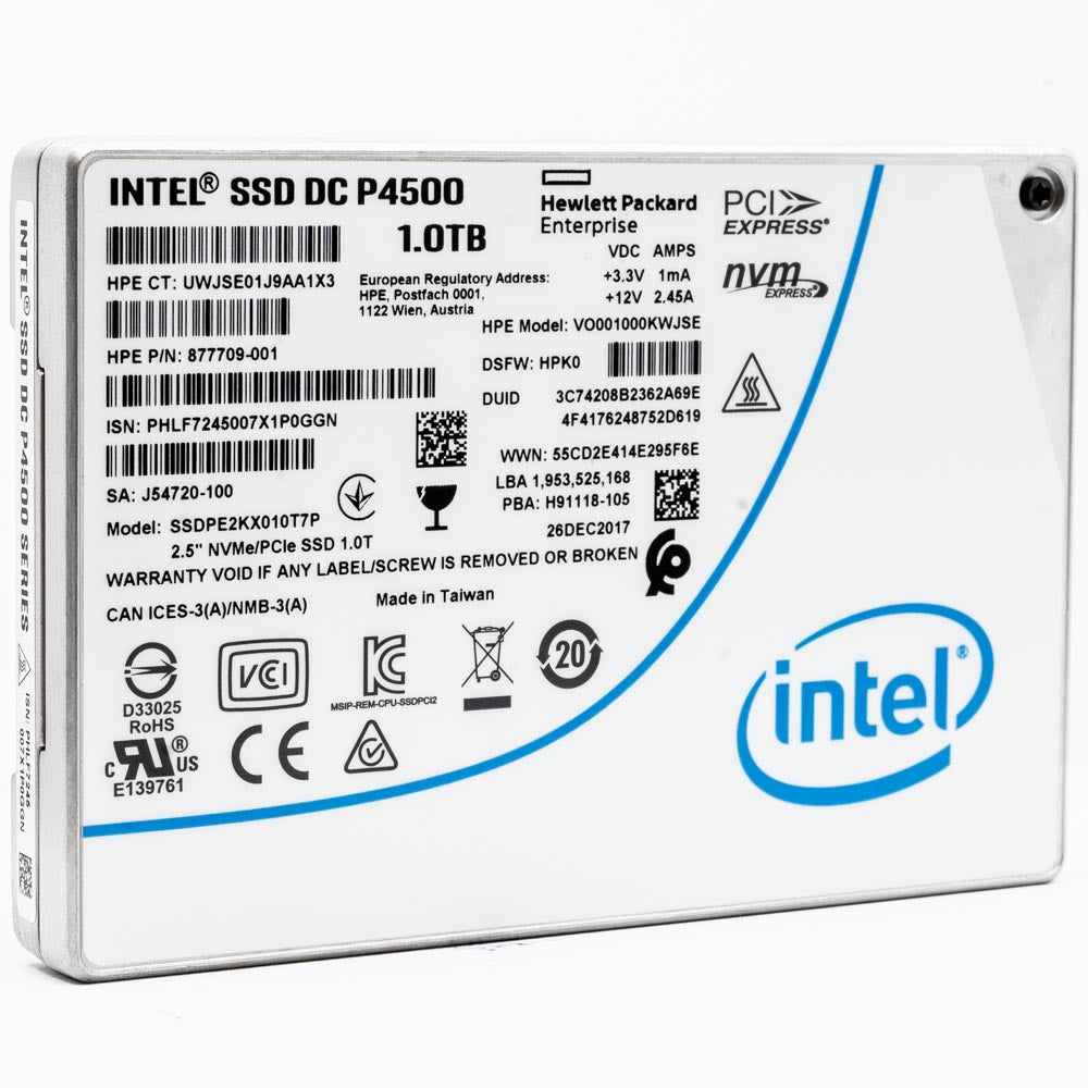 HP DC P4500 SSDPE2KX010T7P1 1TB PCIe Gen 3.1 x4 4GB/s 2.5in Solid State Drive