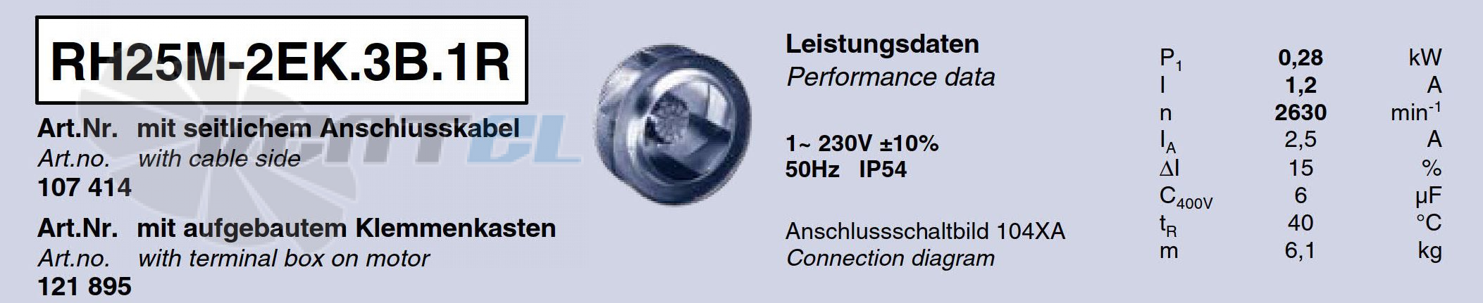 RH25M-2EK.3B.1R ZIEHL-ABEGG centrifugal fan  1-230V 50HZ 2630RPM