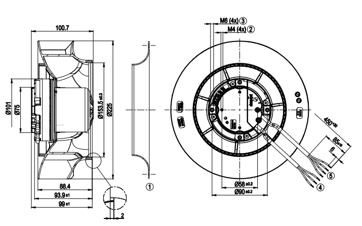 EBMPAPST R3G225-RH17-23  Centrifugal fan M3G055-DF 3AXD50000000592 200-240V 96W 1.4A 2280rpm