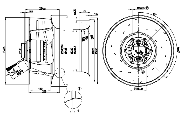 R4D450-AK01-01/F01  EBM-PAPST 400V 3.32A 740W Cooling Fan