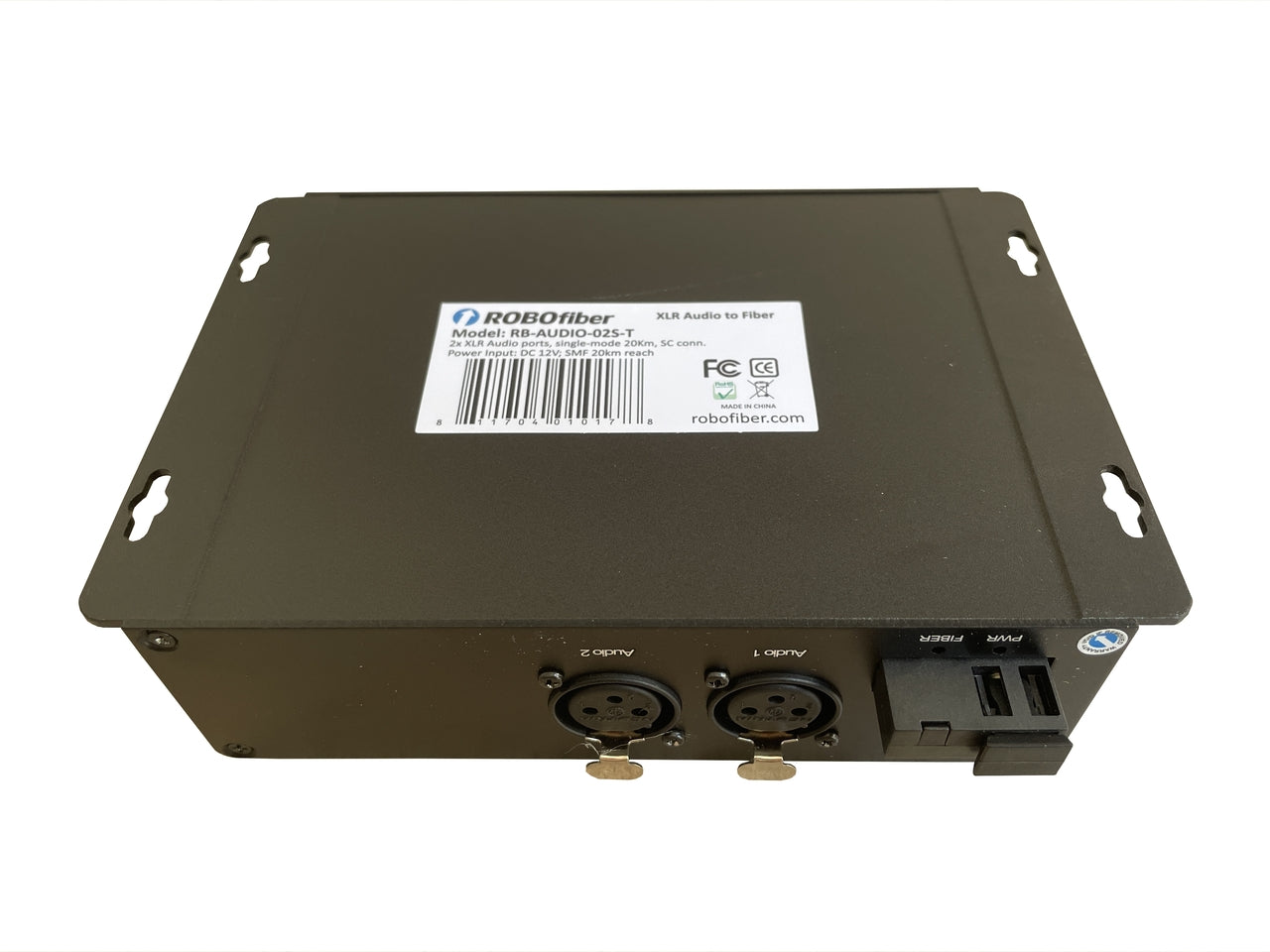 RB-AUDIO-02S-R two XLR balanced audio channels over fiber extender (Receiver) single strand SMF, 20Km reach, SC