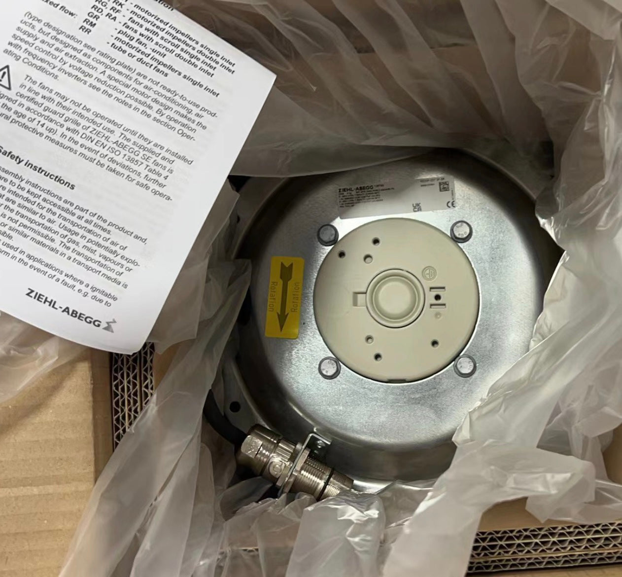 RE20P-2DT.3F.5R Motor Fan 400/460V 0.75/0.91kW 1.3A 2590/3100rpm ZIEHL-ABEGG centrifugal fan