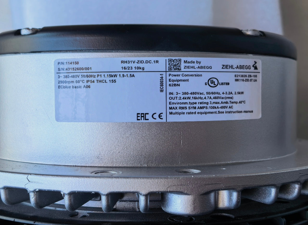 RH31V-ZID.DC.1R MK116-ZID.07.UA ZIEHL-ABEGG Centrifugal Fan | 380/480V 1.15kW | Compact & Durable