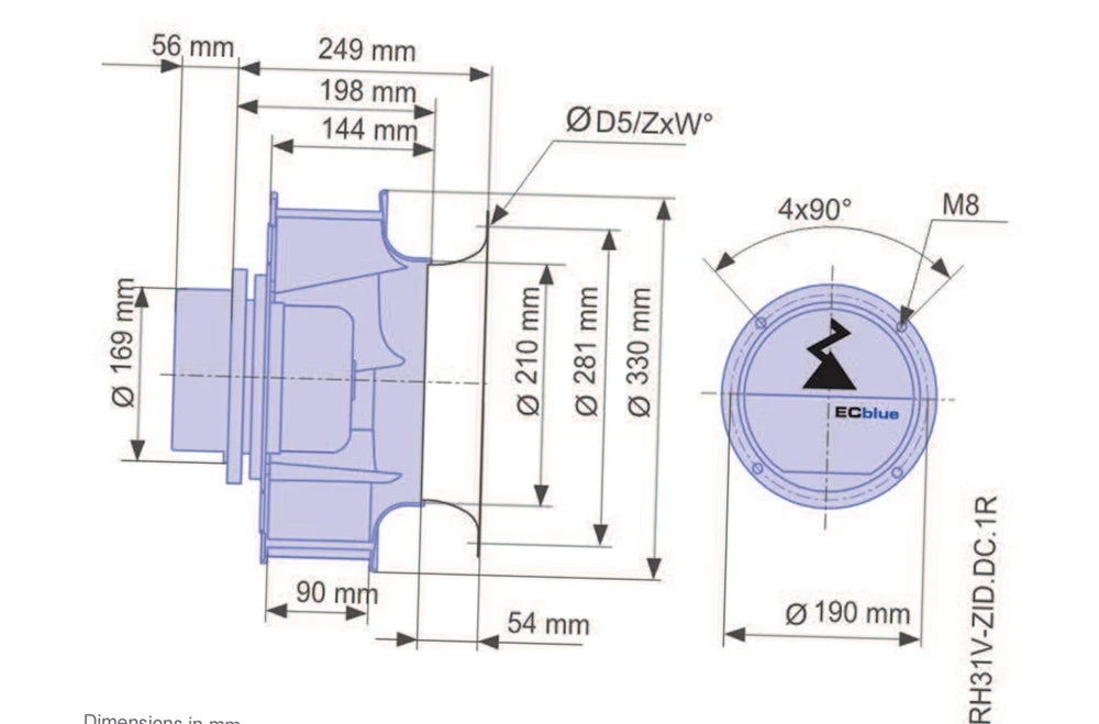 RH31V-ZID.DC.1R MK116-ZID.07.UA ZIEHL-ABEGG Centrifugal Fan | 380/480V 1.15kW | Compact & Durable