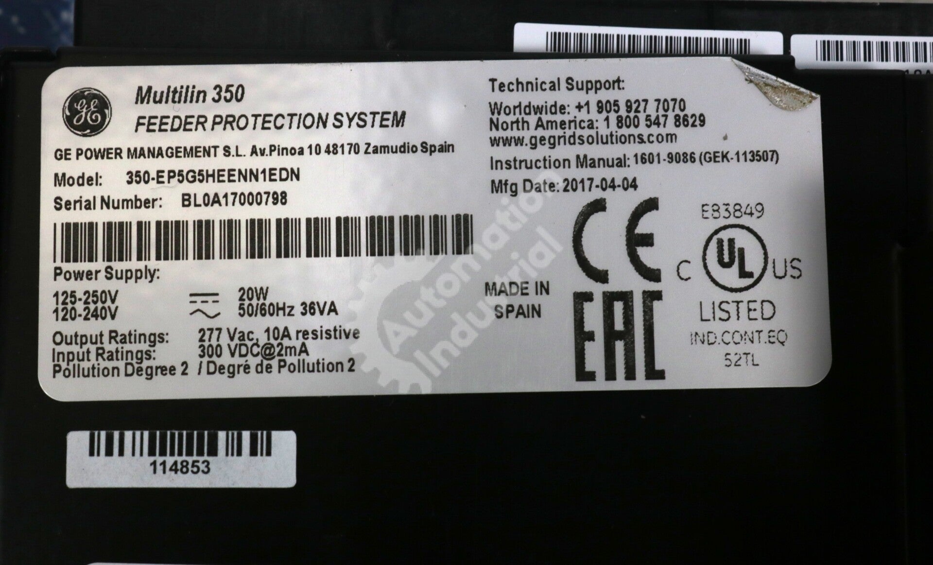 350-EP5G5HEENN1EDN By GE Multilin 300VDC 350 Feeder Protection System Relay