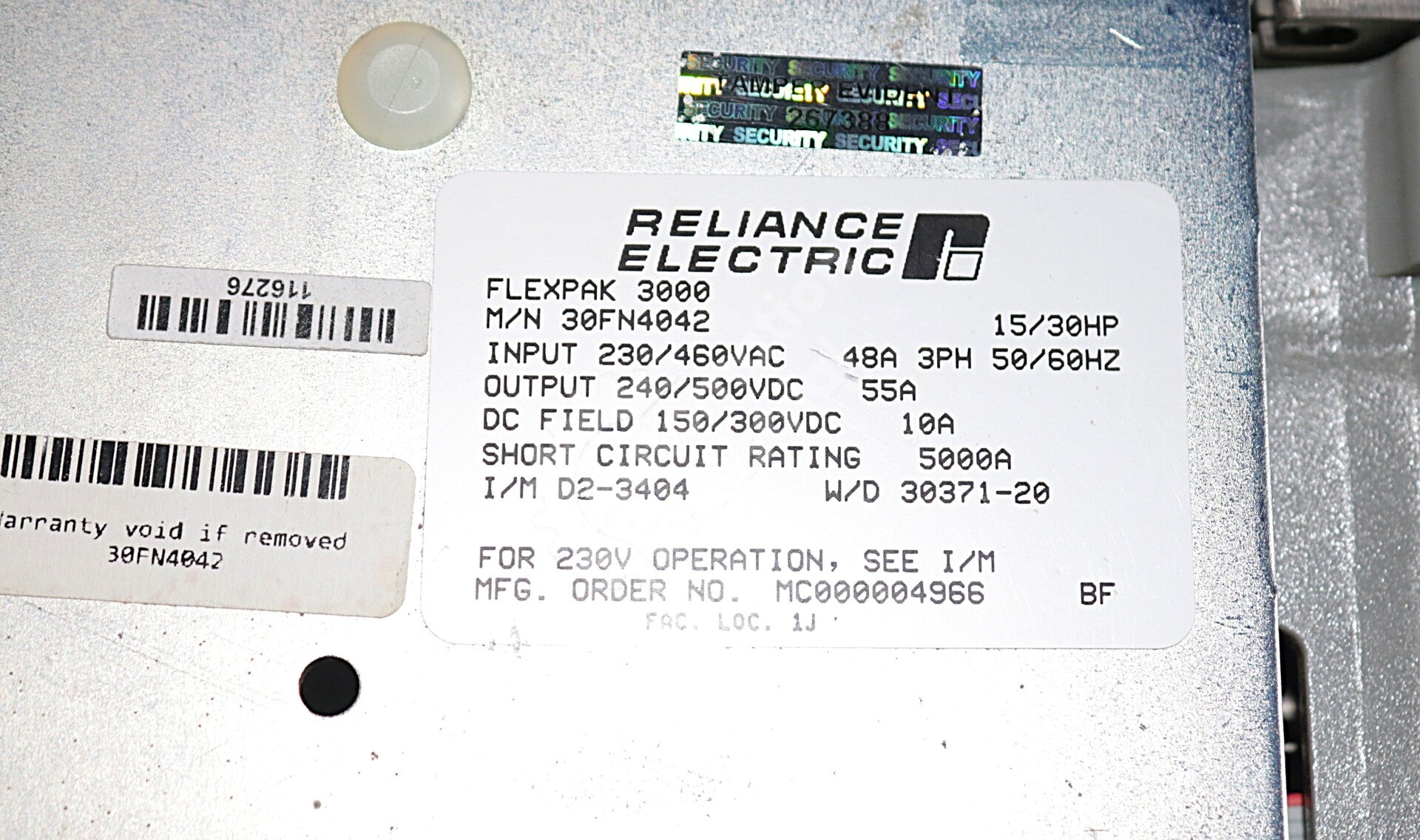 30FN4042 By Reliance Electric 30HP 460VAC Non-Regenerative Drive