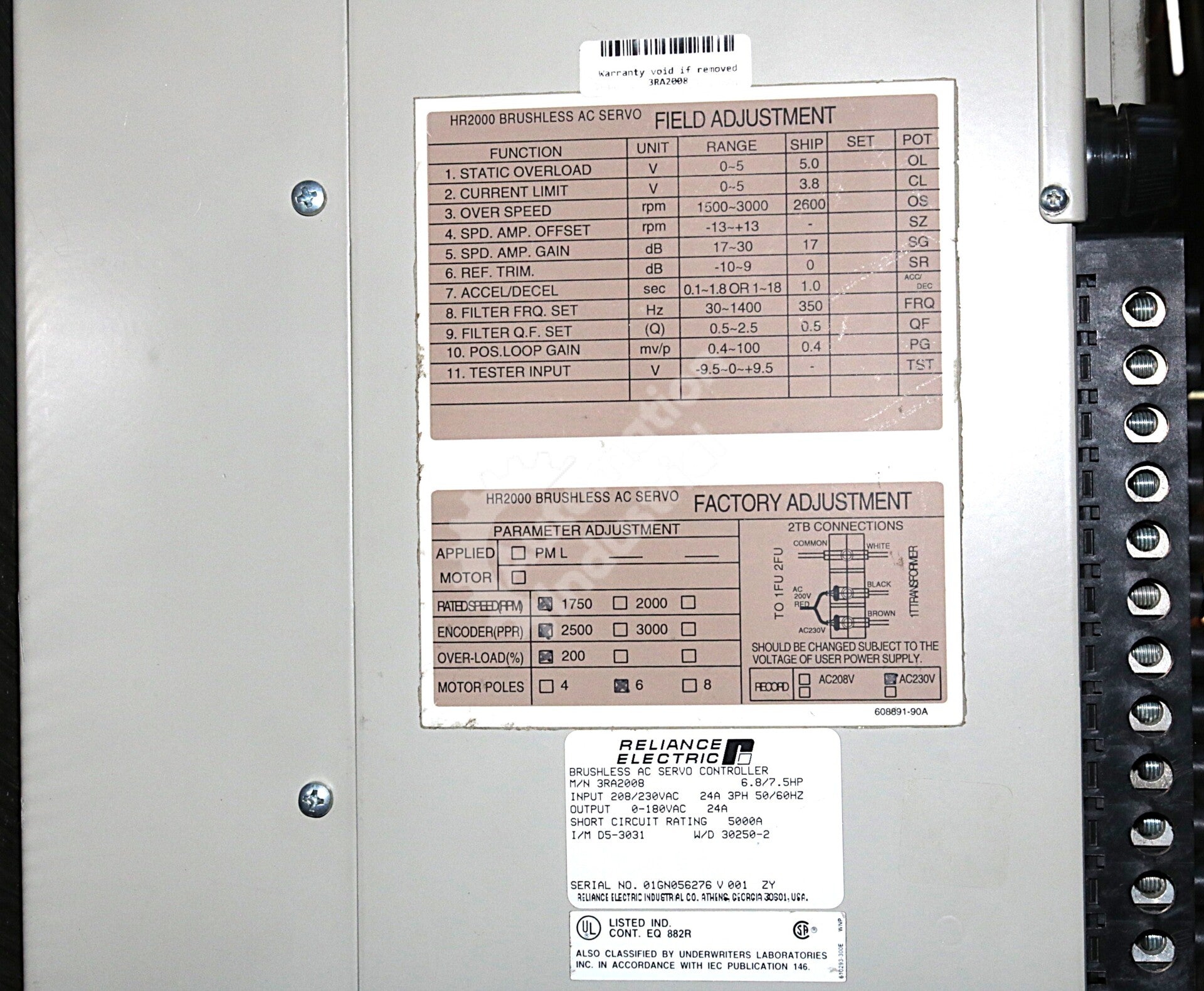 3RA2008 By Reliance Electric 230VAC 3PH Brushless AC Servo Controller
