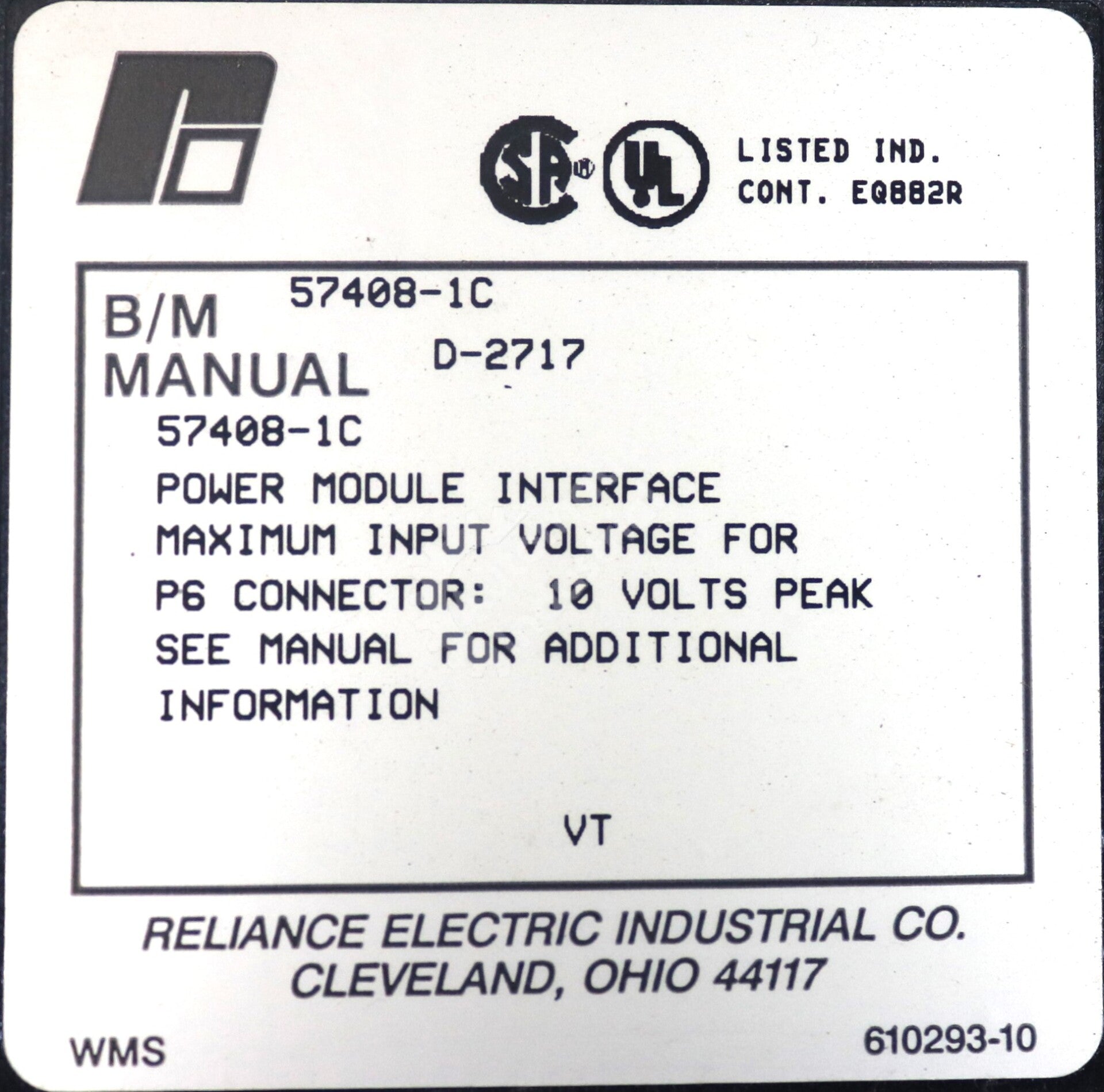 57408-1 By Reliance Electric 57408-1C Power Module Interface AutoMax
