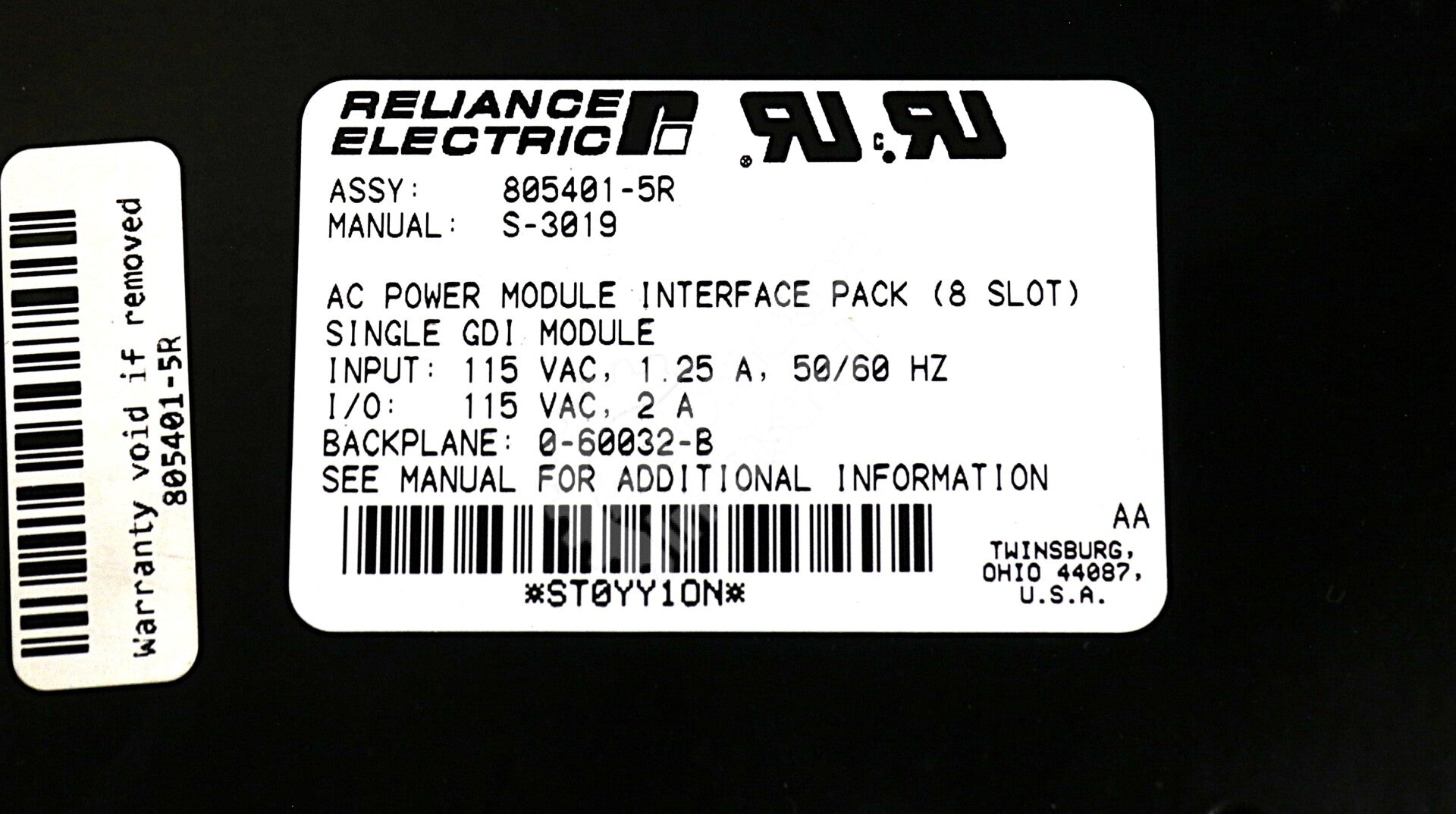805401-5R By Reliance Electric 0-60032-B 8-Slot AC Power Module Interface Rack