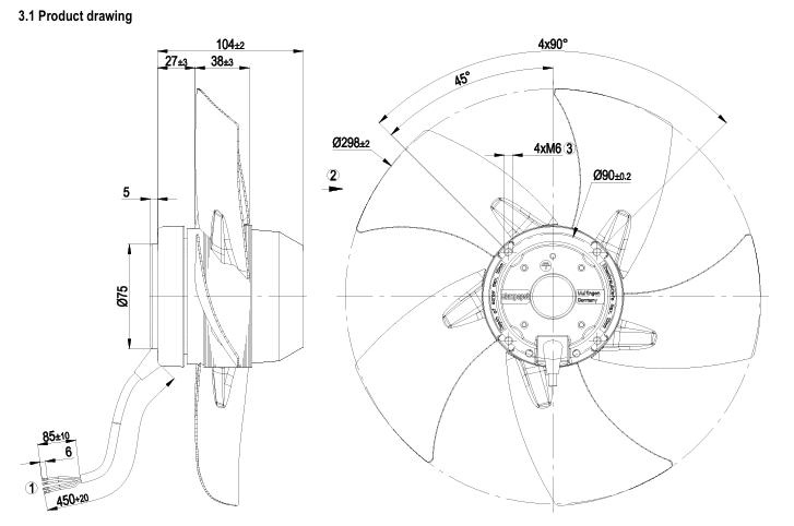 S2E300-AP02-02 230/350W 230V 1.1/1.55A 2700/3000rpm ebmpapst AC AXIAL FAN