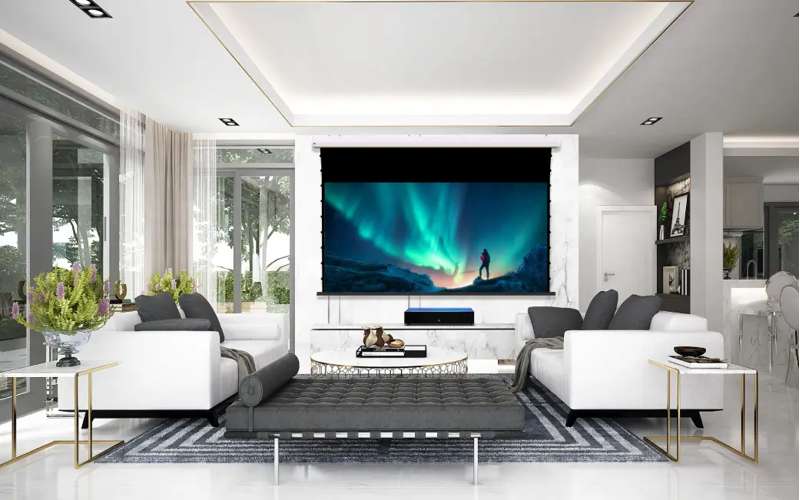 Screen Innovations Short Throw Motorized External Mount Screen, 52'' x 92'' with Short Throw Material