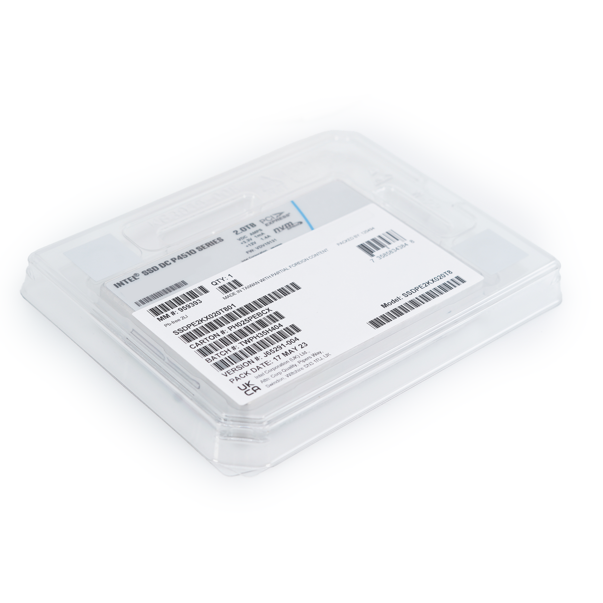 Intel P4510 SSDPE2KX020T8 2TB PCIe Gen 3.1 x4 4GB/s U.2 NVMe 2.5in Enterprise Solid State Drive