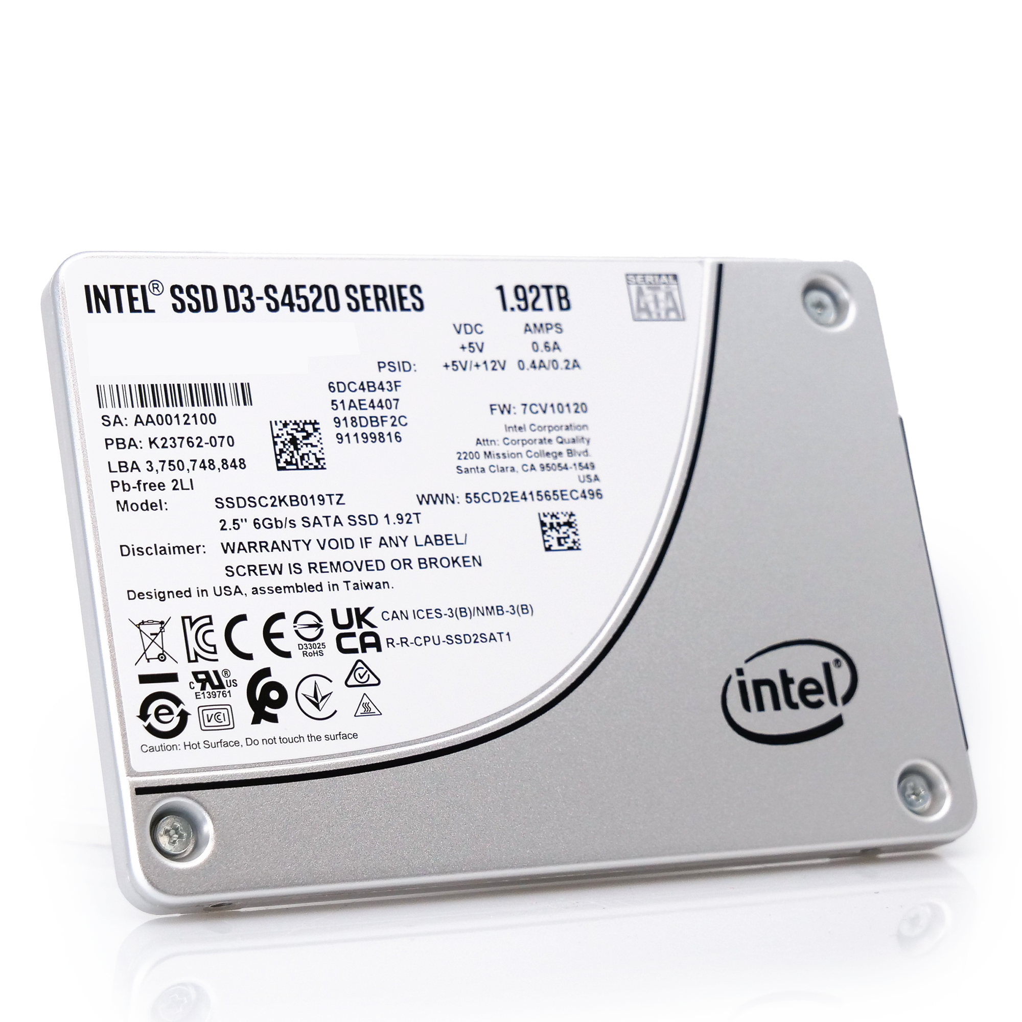 Intel D3-S4520 SSDSC2KB019TZ01 1.92TB SATA 6Gb/s 3D TLC 1DWPD 2.5in Enterprise Solid State Drive