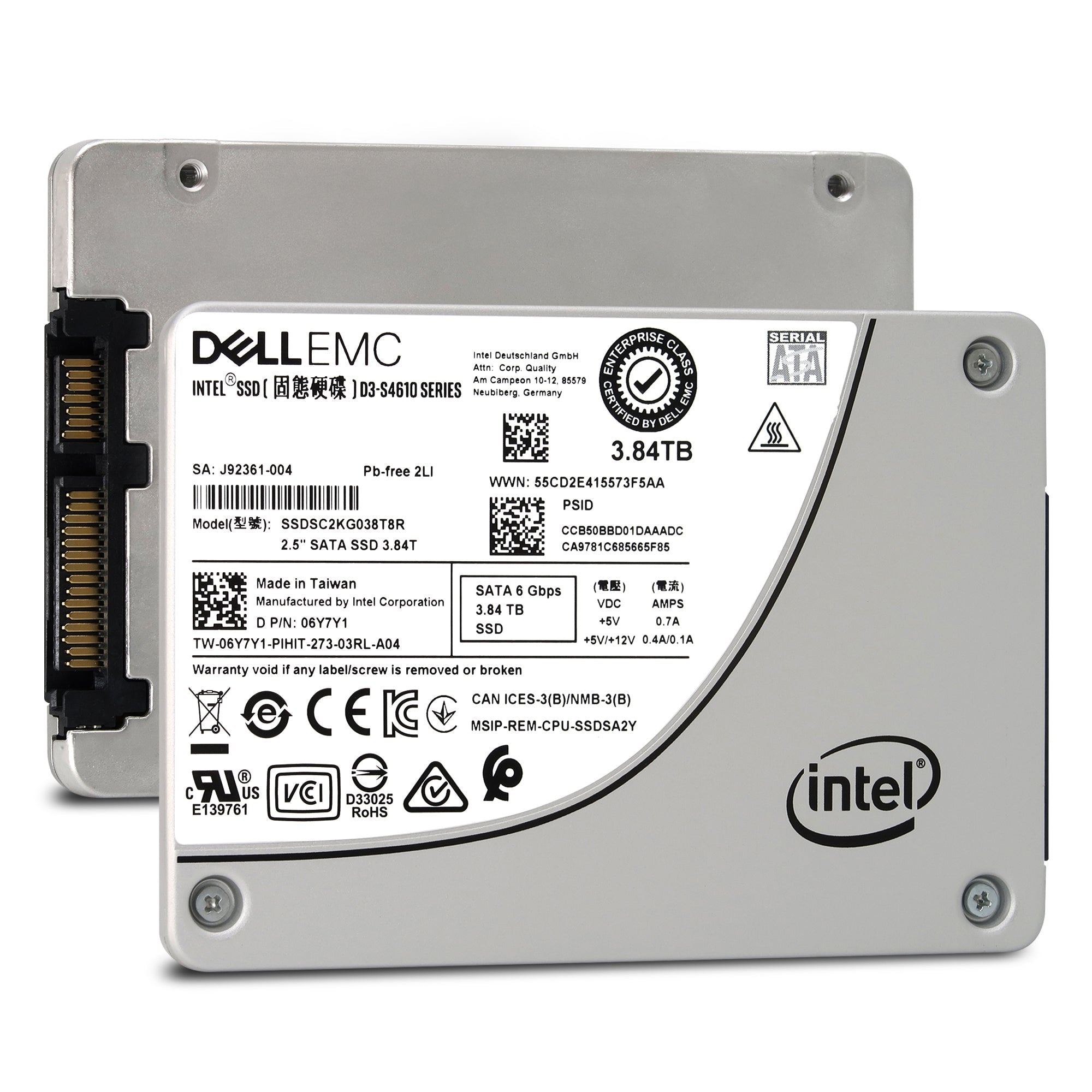 Dell/Intel D3-S4610 SSDSC2KG038T8R 3.84TB SATA 6Gb/s 3D TLC 3DWPD 2.5in Solid State Drive