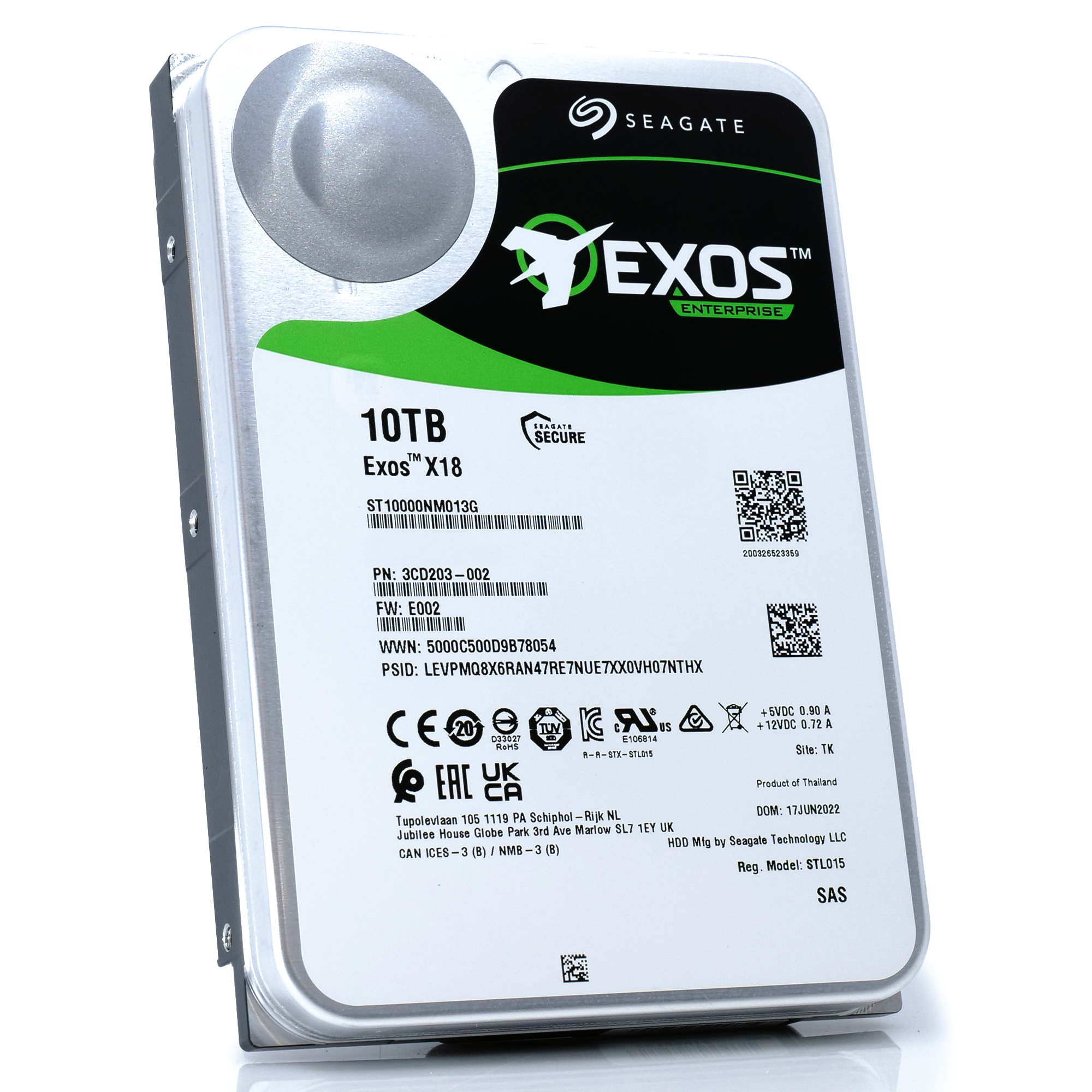 Seagate Exos X18 ST10000NM013G 10TB 7.2K RPM SAS 12Gb/s 512e FastFormat 3.5in Hard Drive