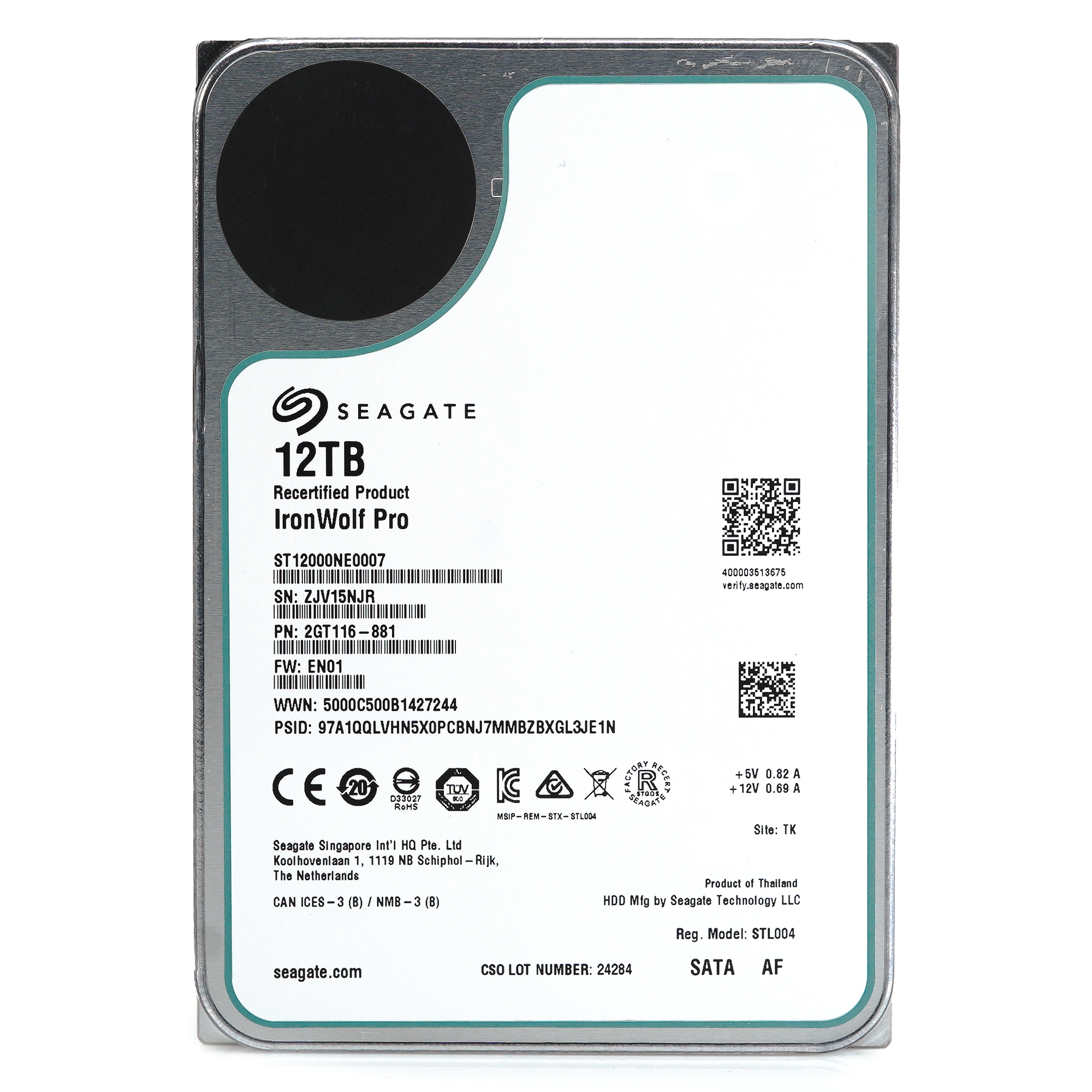 Seagate IronWolf Pro ST12000NE0007 12TB 7.2K RPM SATA 6Gb/s 512e NAS 3.5in Recertified Hard Drive