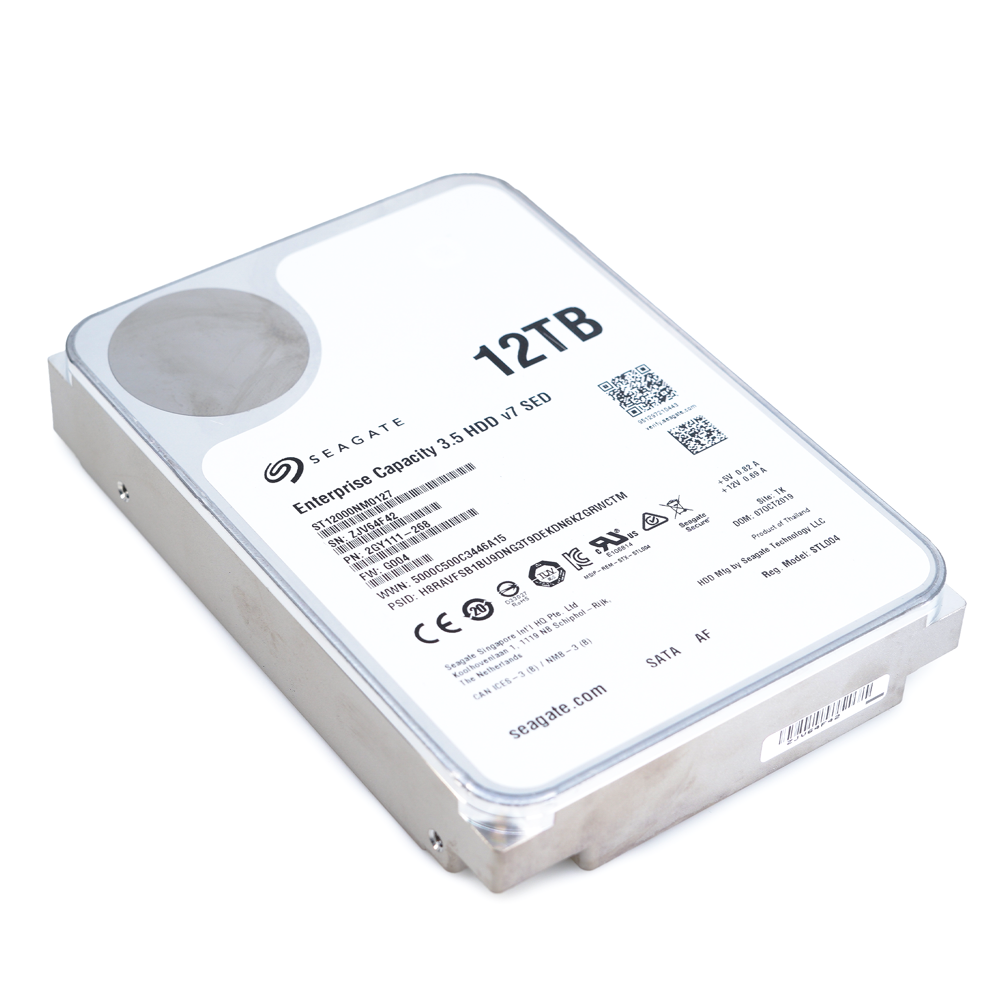 Seagate Enterprise Capacity v7 ST12000NM0127 12TB 7.2K RPM SATA 6Gb/s 512e SED 3.5in Recertified Hard Drive
